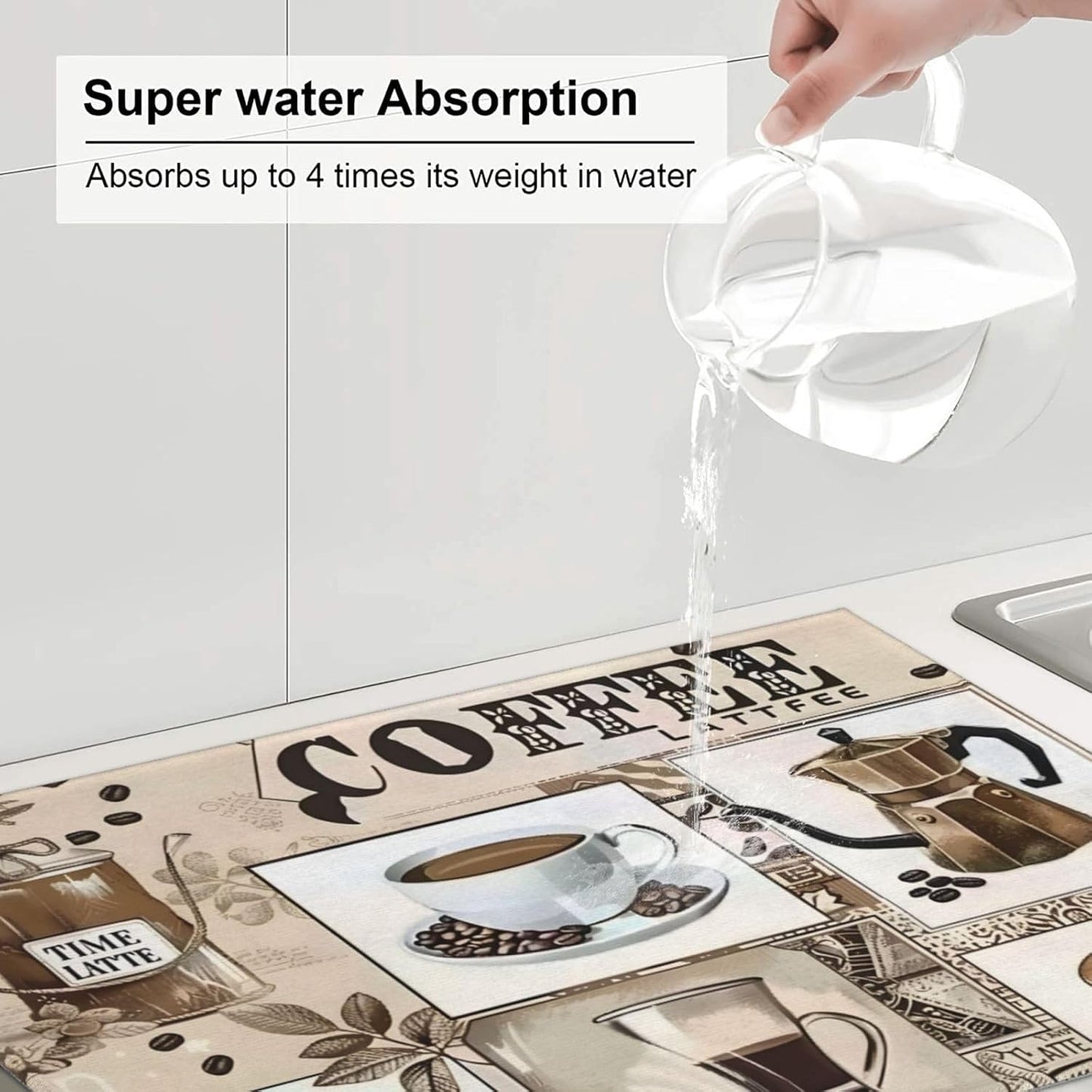 Coffee Dish Drying Mat, Highly Absorbent Microfiber Kitchen Counter Pad Reusable Washable, 18*24"