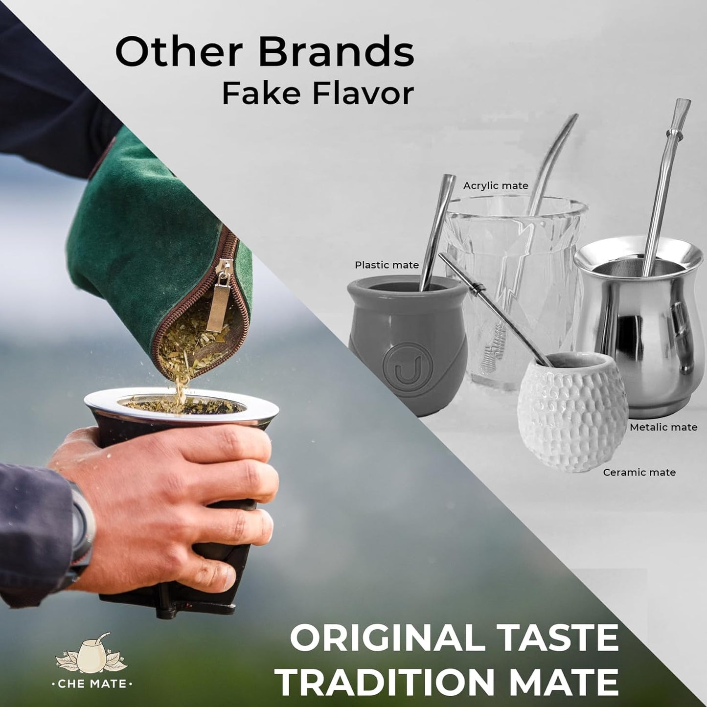 Premium Argentina-Uruguay Yerba Mate Cup and Bombilla Set, Organic Gourd Tea Mug with Steel Straw (Bombilla) and Cleaning Brush, Handcrafted for Loose Leaf Yerba Mate Tea - Camionero Version