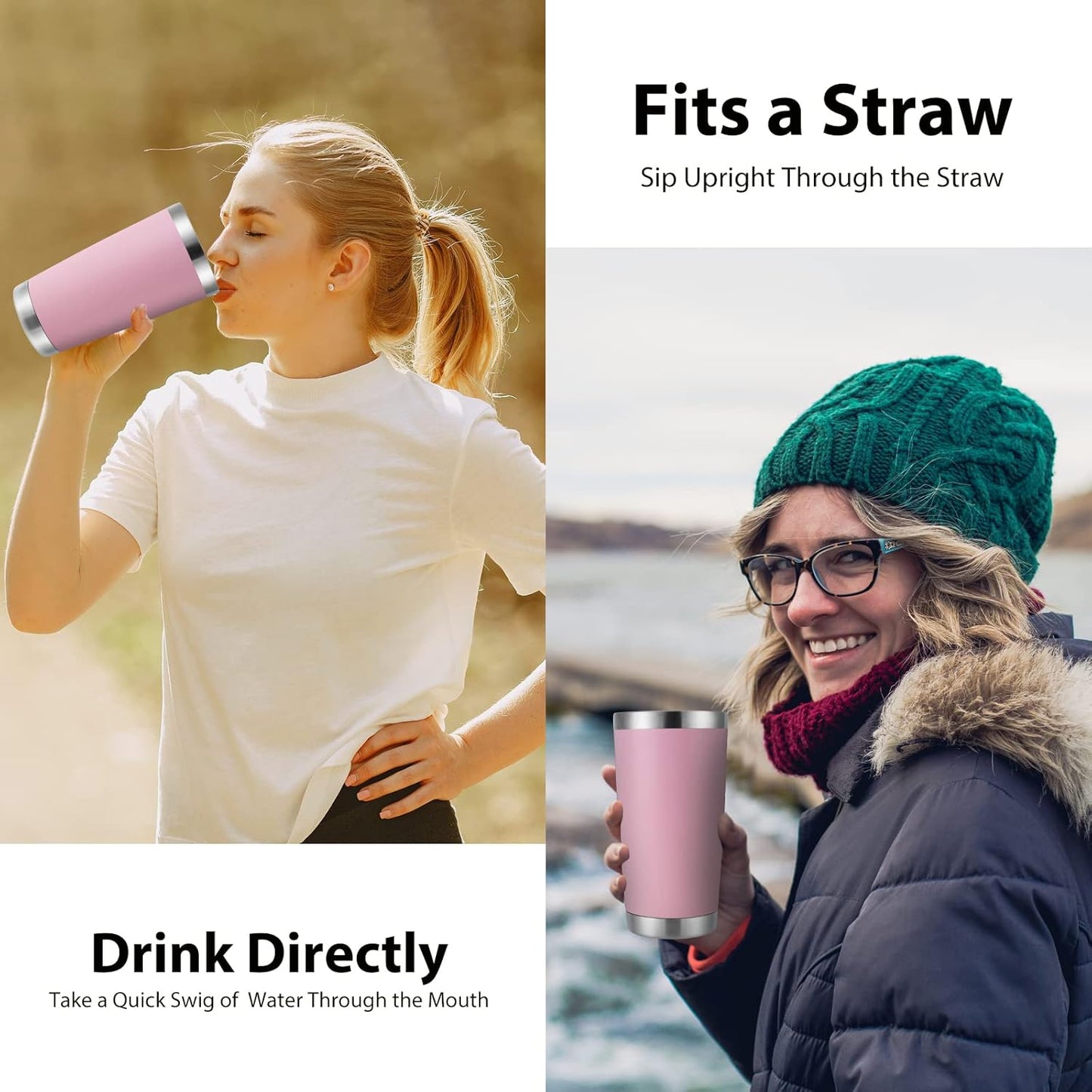 DOMICARE 20oz Stainless Steel Tumbler Bulk with Lid, Double Wall Vacuum Insulated Travel Mug, Powder Coated Coffee Cup,Pink, 12 Pack