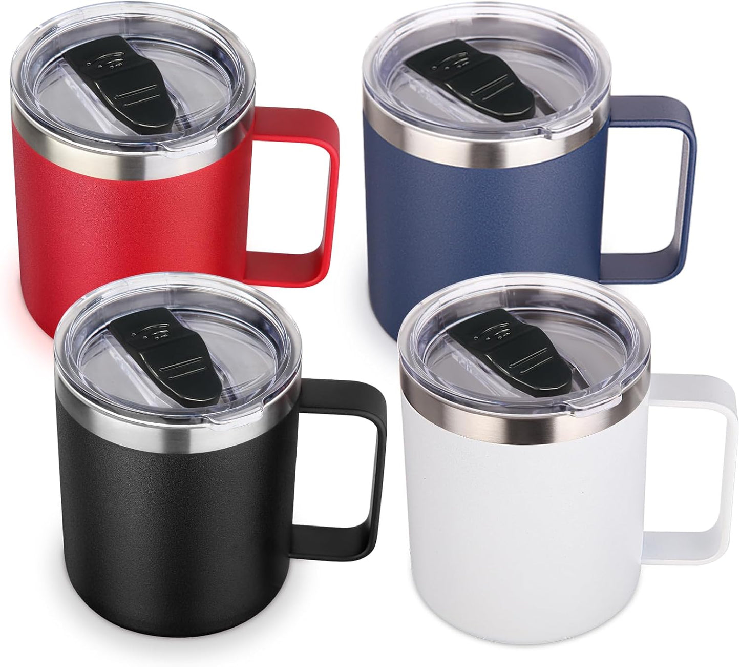 Volhoply 14oz Insulated Stainless Steel Coffee Mug with Lid Bulk 4 Pack,Double Wall Vacuum Travel Coffee Cup with Handle,Reusable Cups Tumbler,Camping Mugs Keep Hot,Ideal Gifts(Assorted,4)