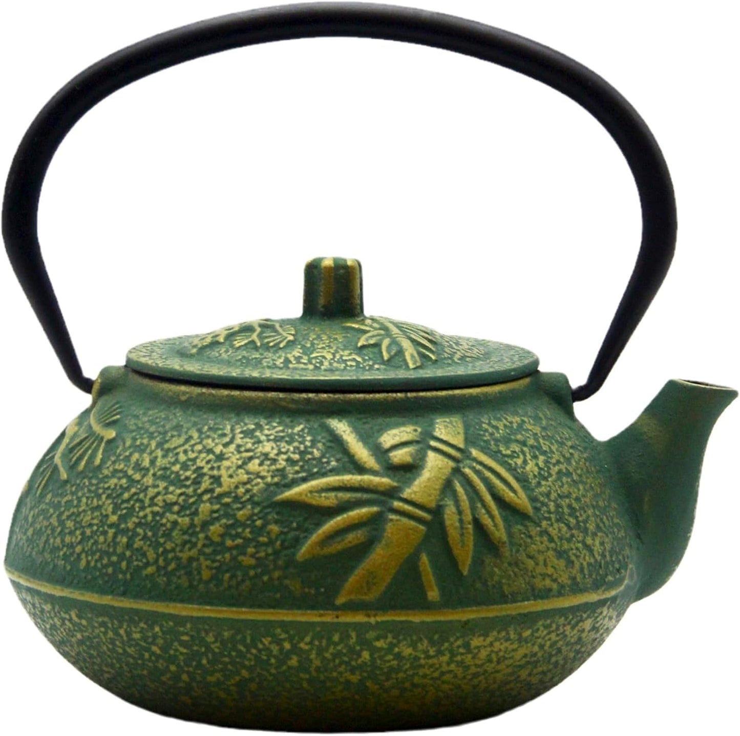 900ml Small Cast Iron Tea Kettle, SECHUDO Teapot Coated with Enameled Interior for Stovetop, Japanese Green Tea Pot with Stainless Steel Strainer for Loose Leaf, Pine,Bamboo and Plum Pattern(30.4oz)