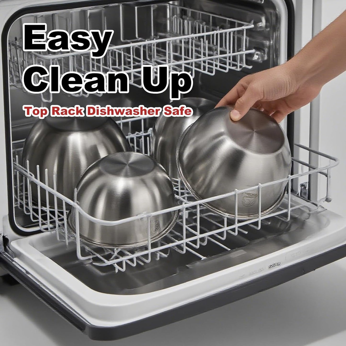 3-Piece Stainless Steel Mixing Bowls Set (6.69" 7.48" 8.27" inch) - Food Grade 304 with Measurement Marks, Dishwasher Safe & Stackable - Perfect for Baking, Salad Making, Meal Prep and Kitchen Use