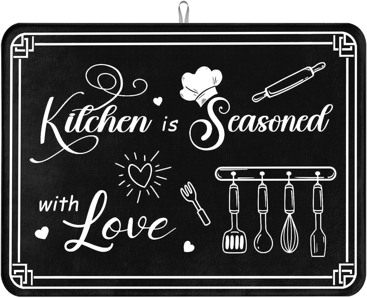 Dish Drying Mat Harvest Kitchen Is A Seasoned With Love 18 X 24 Inch For Kitchen Counter Reversible Dish Drying Pad Water Absorbing And Drying Mat For Kitchen Coffee Bar Decoration