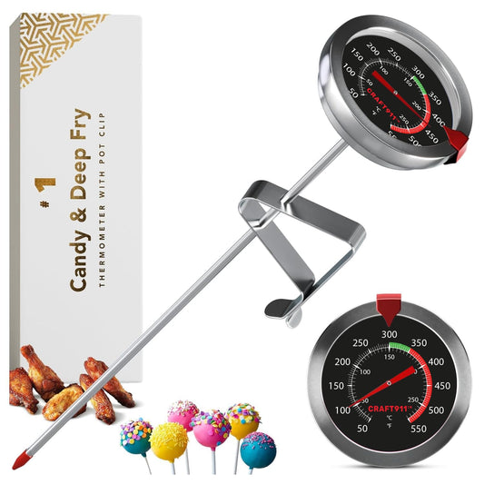 Candy Thermometer with Pot Clip - Deep Fry Oil Thermometer for Frying and Candle Making - Black