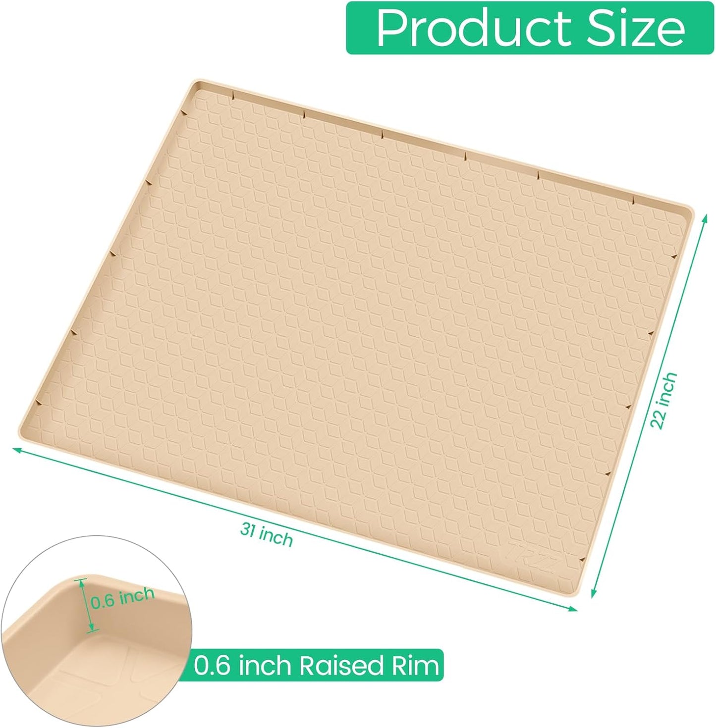 TRZZ Silicone Waterproof Under Sink Mat 31" x 22", Drip Tray and Cabinet Liner for Kitchen and Bathroom, Prevents Water Damage and Organizes Cabinets (Beige)