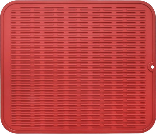 Silicone Dish Drying Mat for Multiple Usage,Easy clean,Eco-friendly,Heat-resistant Silicone Mat for Kitchen Counter or Sink,Refrigerator or Drawer Liner Red 2XL 24 inches x 18 inches