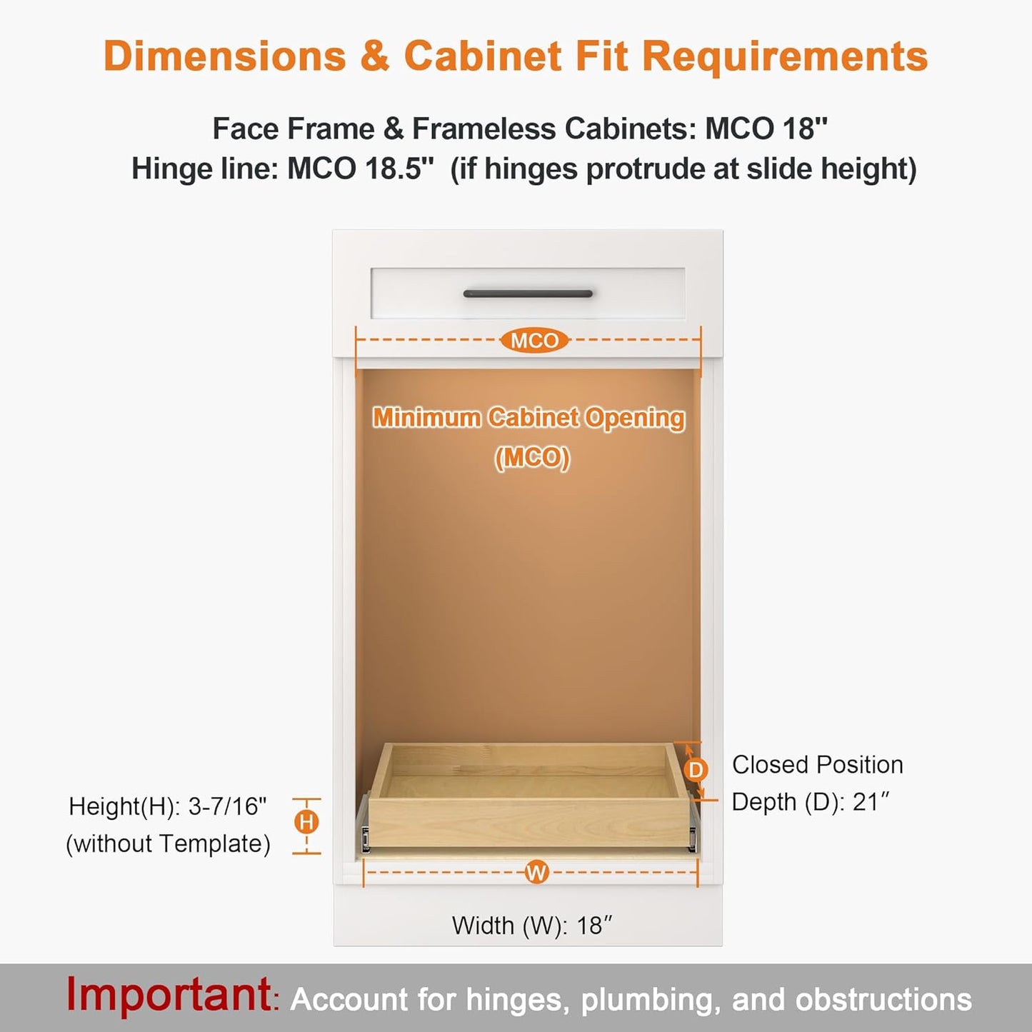 ALINE FURNITURE Pull Out Drawers for Cabinets Birch Wood, 18" W X 21" D Soft Close Slide Out Shelves for Kitchen Cabinets, Pullout Drawer for Pantry Cabinet Organizer