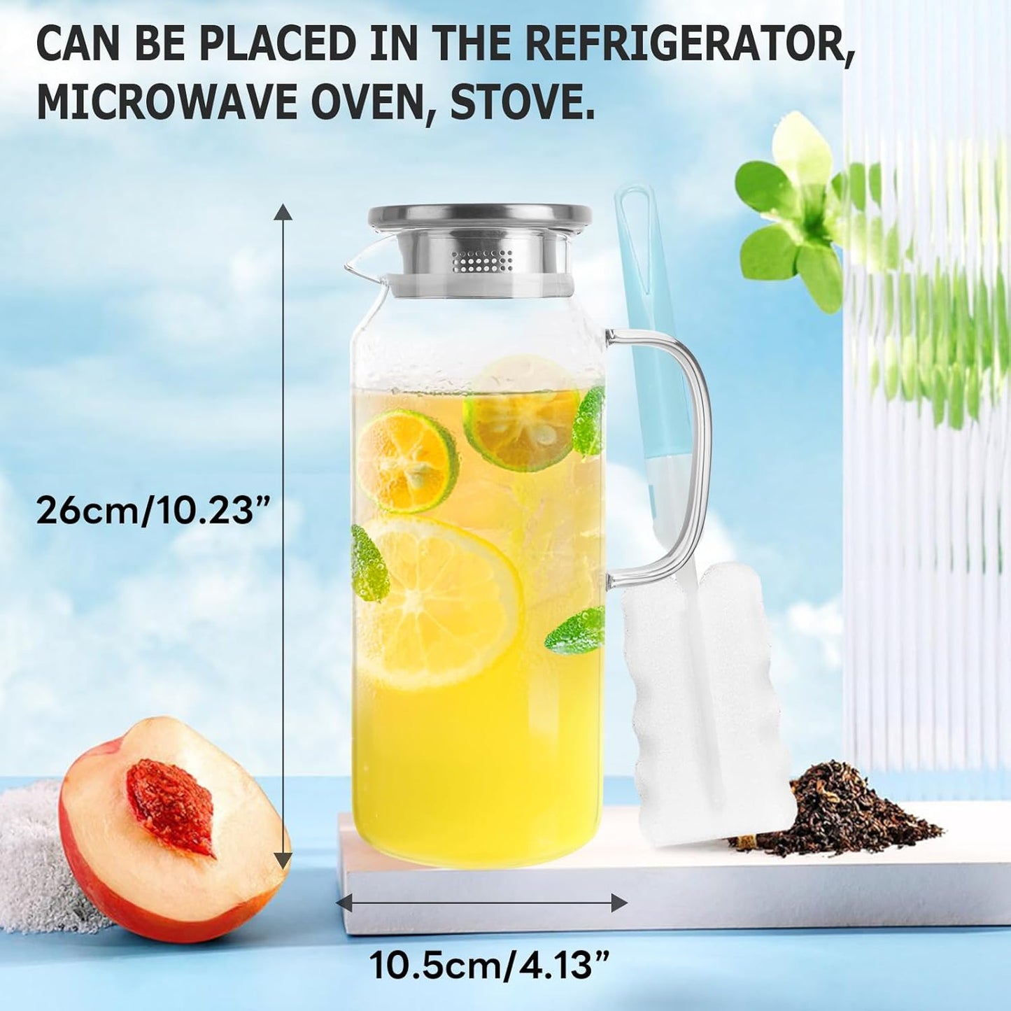 Yirilan Glass Pitcher, 2 Liter(68oz) Water Pitcher with Lid and Spout, Large Pitchers for Drinks, Glass Water Carafe, Glass Jug, Beverage Pitchers