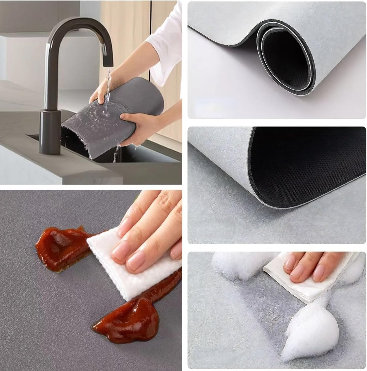 Coffee Mat Dish Drying Mat Quick Drying Hide Stain Rubber Backed Absorbent Coffee Bar Accessories 16"x20" Light Grey