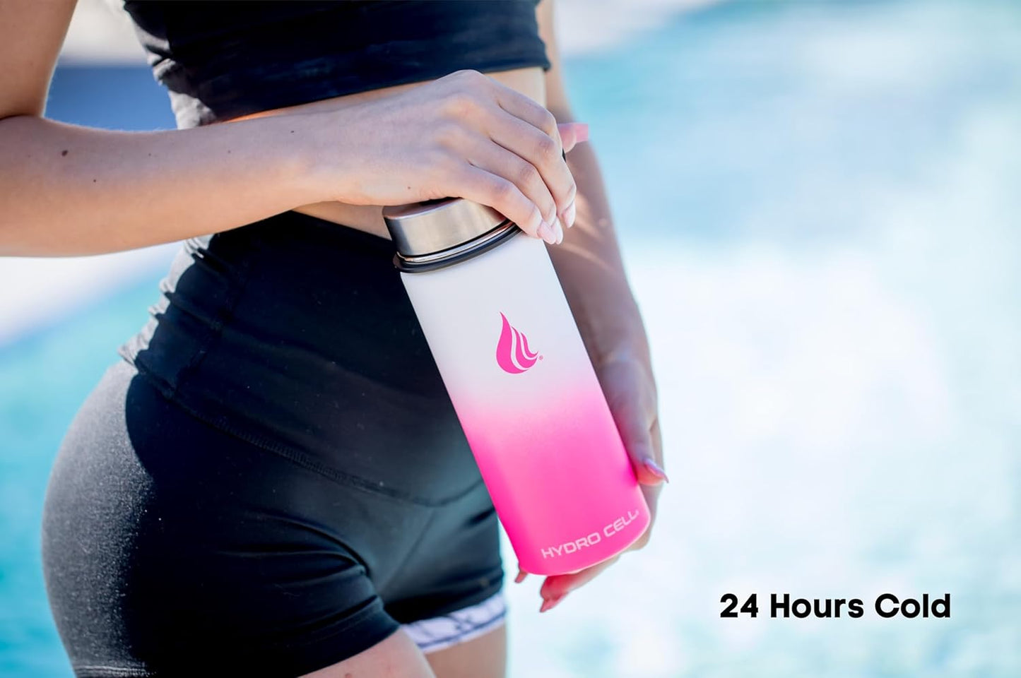 HYDRO CELL Stainless Steel Insulated Water Bottle with Straw - For Cold & Hot Drinks - Metal Vacuum Flask with Screw Cap and Modern Leakproof Sport Thermos for Adults (White/Pink 18oz)