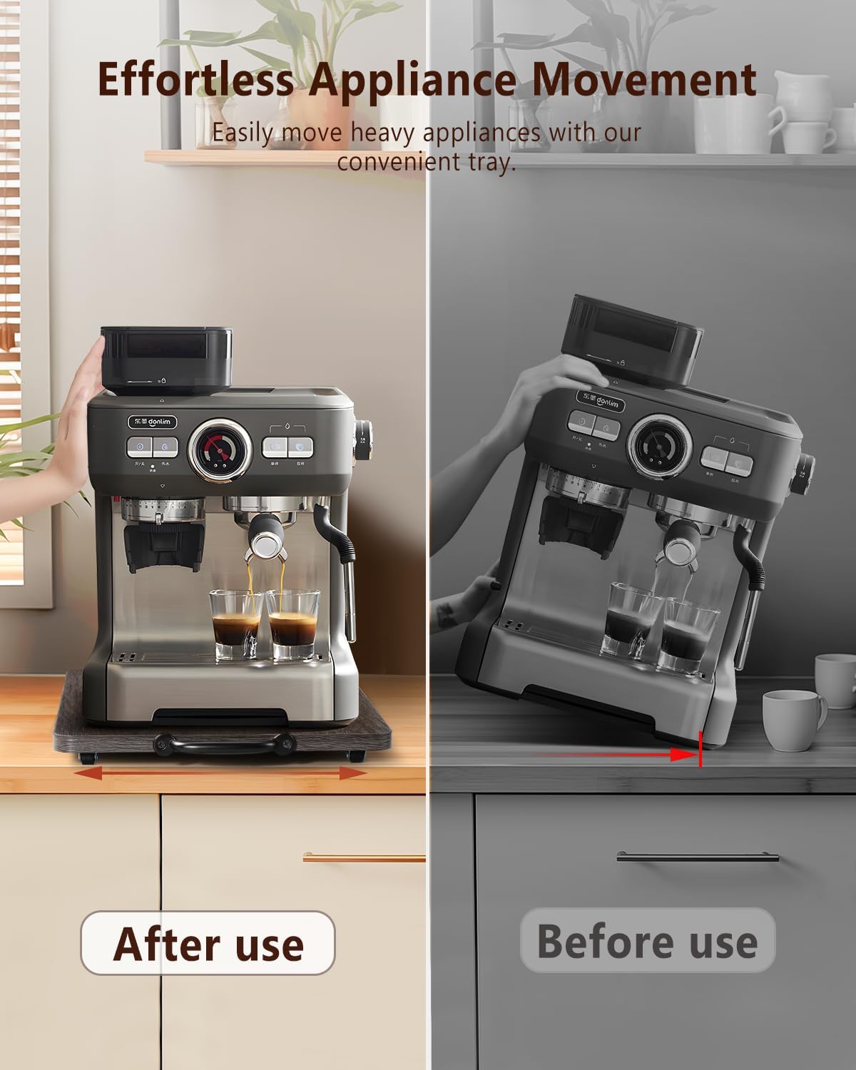 Appliance Slider, Sliding Tray for Coffee Maker, Coffee Pot Slider for Countertop, Kitchen Appliance Rolling Tray with Rubber Wheels,Large - Long, Deep Gray (12.5” x 16”)