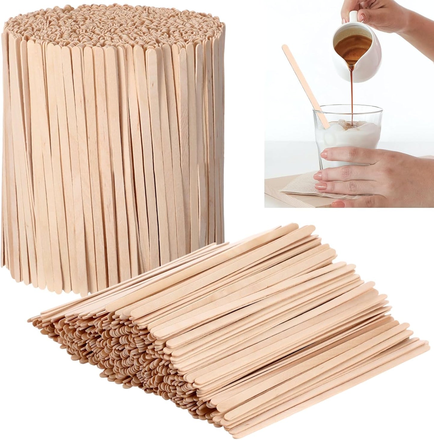 Meanplan 4000 Pack Birch Wood Coffee Stir Sticks 7.5 Inch Disposable Wooden Coffee Stirrers Bulk Long Tea Stirring Stick Round End Swizzle Beverage Mixer for Cocktail Hot Chocolate Drink Summer