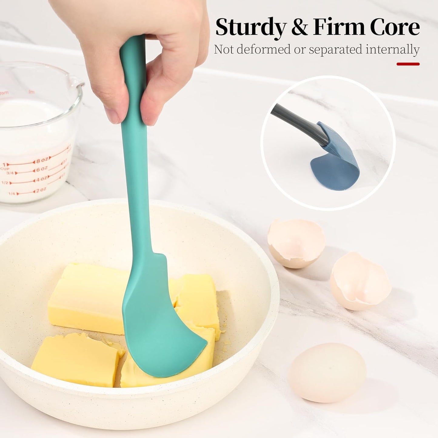 600ºF Heat Resistant Spatula, 11.34 inch High Heat Food Safe Semless Kitchen Silicone Scraper for Cooking Baking Mixing Scraping Stirring Nonstick Cookware Pan Bowl (Aqua Sky)