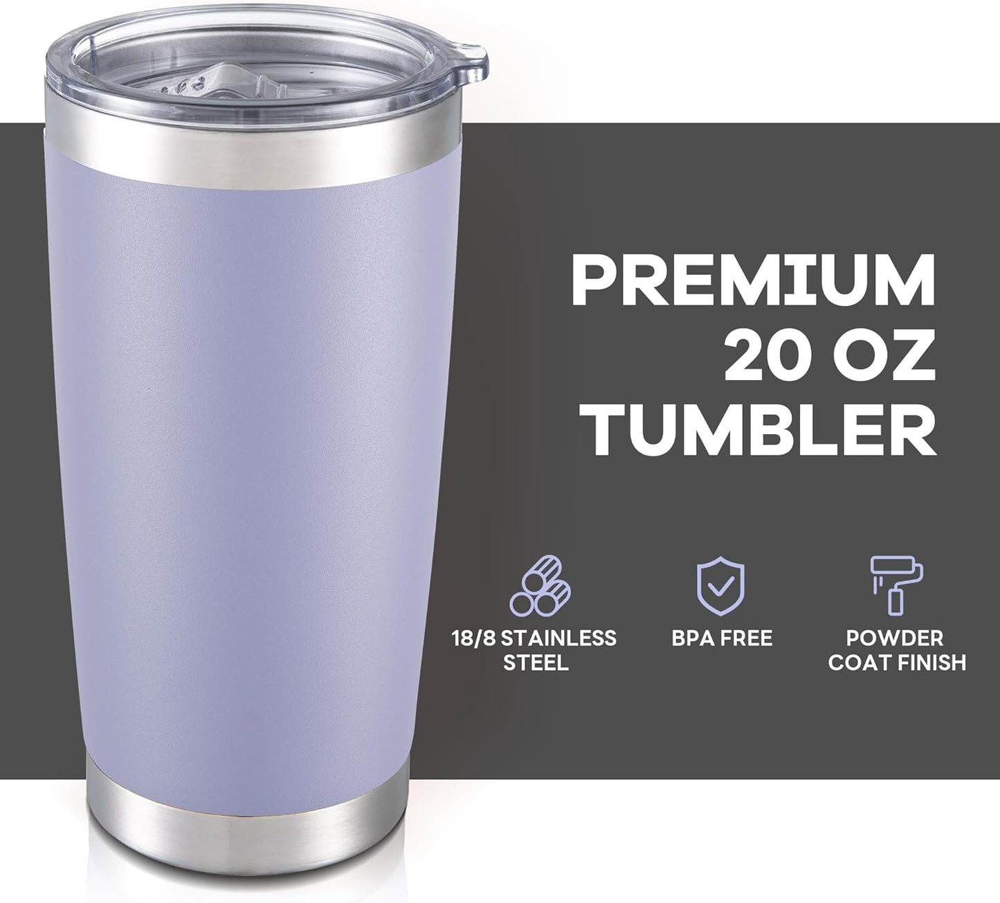 20 oz Tumbler with Lid Stainless Steel Insulated Tumblers Bulk Double Wall Vacuum Cups Powder Coated Travel Mug Keep Drinks Cold and Hot, Cosmic Lilac, 12 Pack