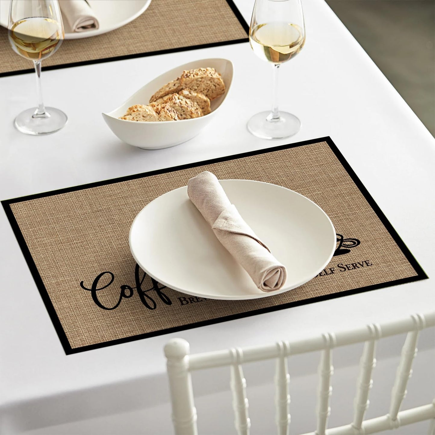 Artoid Mode Coffee Bar Mat Set of 2, Plastic Vinyl Washable Woven Non-Slip Table Mats for Coffee Machine Decor