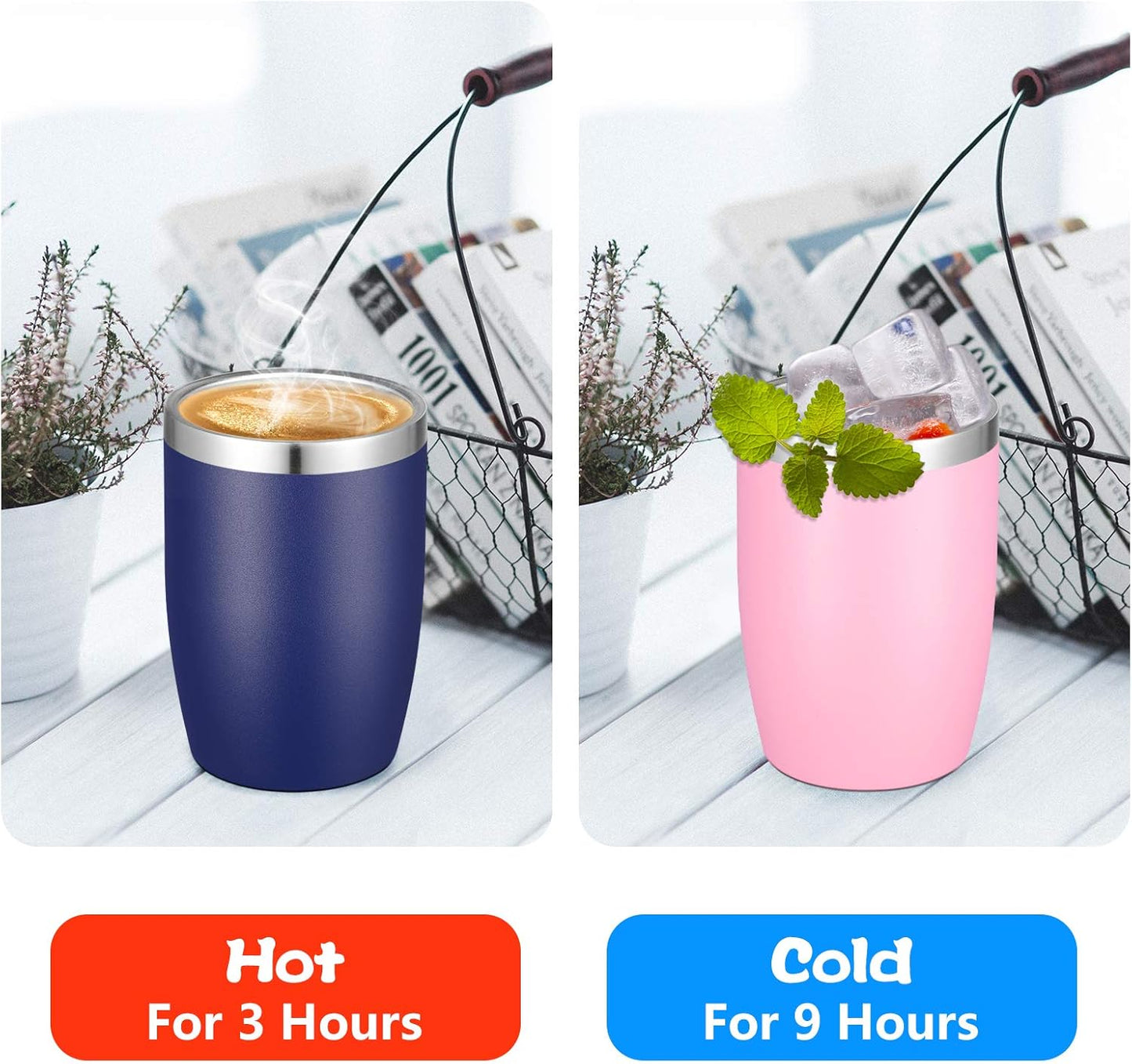 VEGOND Stainless Steel 12 oz Tumblers bulk Vacuum Insulated Double Wall Travel Tumbler with Lid and Straw Reusable Tumbler, Navy Blue 6 pack