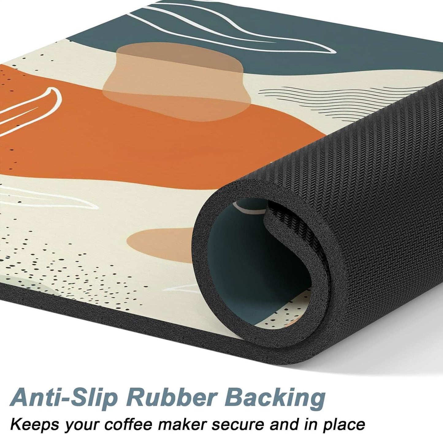 Rnivvi Coffee Mat, 16" x 24" Cute Boho Theme Coffee Bar Mats for Espresso Machine Station Accessories and Organizer, Hide Stain Rubber Backed Absorbent Dish Drying Pad for Kitchen Counter, Leaves