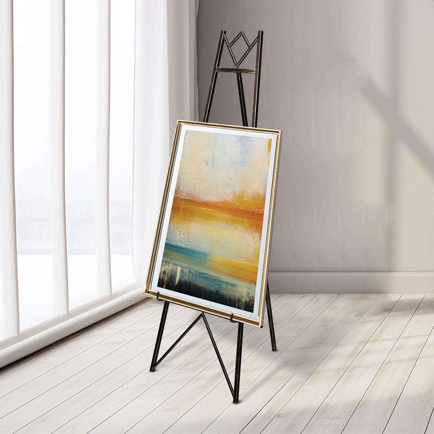 58 Inch Iron Adjustable Arts & Crafts Easels,Metal Easel Stand with Chain Support for Mirror,Floor Easels for Display Wedding Sign(Bronze)