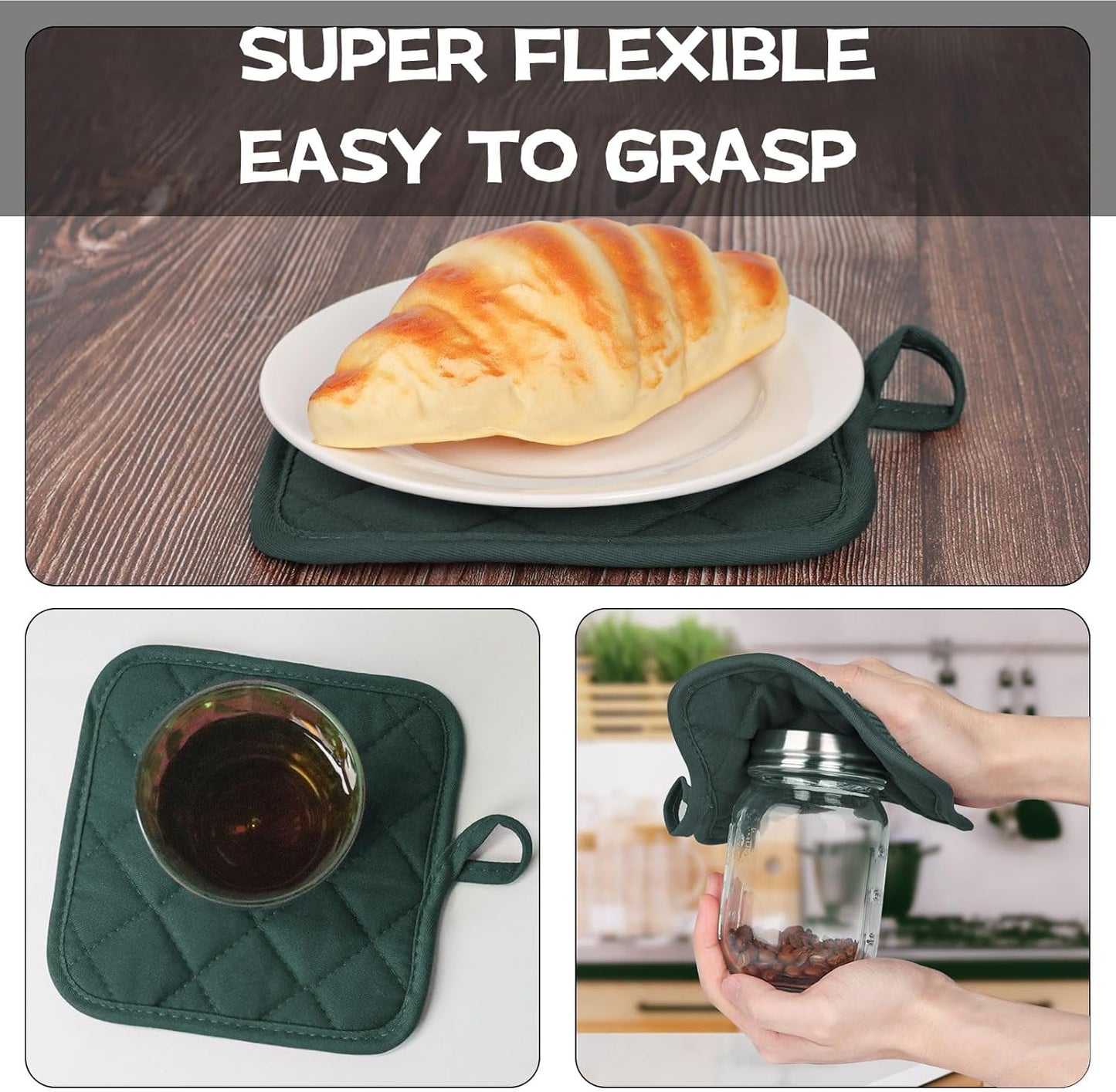 Oven Mitts and Pot Holders Set, Pack of 4, Heat Resistant Silicone Kitchen Mini Oven Mittens for 500 Degrees, Mini Oven Gloves and Hot Pads for Baking Grilling Barbecue Microwave Machine Washable