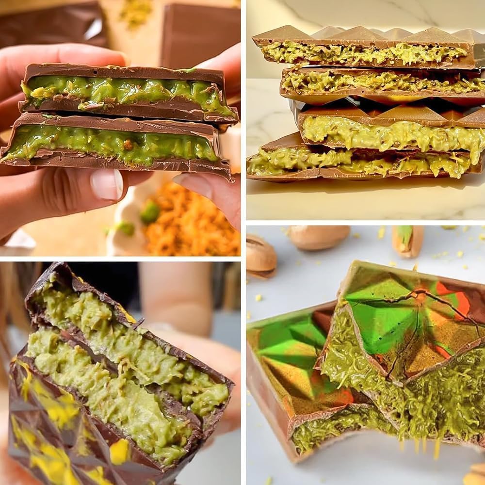 Chocolate Bar Mold,Dubai Chocolate Molds and Scraper for Stuffed Bar,Deep Large and Thick Chocolate Candy Bar Mold for Filling Knafeh Pistachio Kit