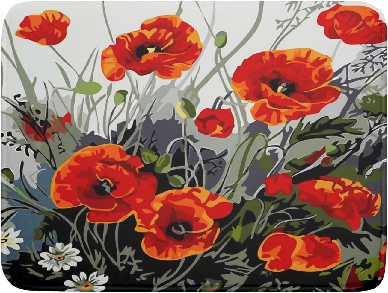 Poppy Dish Drying Mat 18x24 inch for Kitchen Vintage Red Orange Floral Dish Drying Pad Oil Painting Flower Dish Drainer Mats Absorbent Microfiber Protector for Countertop Coffee Bar