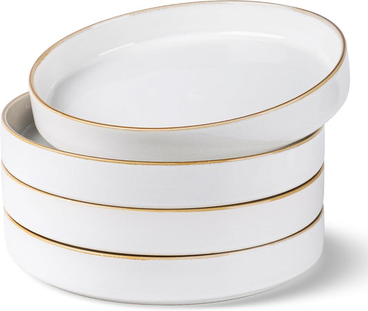 GBHOME 9'' Large Ceramic Pasta Bowls, 32oz Stoneware Pasta Serving Bowls Set of 4 for Kitchen, Wide Bowls for Fruit,Pasta,Salad,Oatmeal,Meal, Microwave Safe, Pearl White