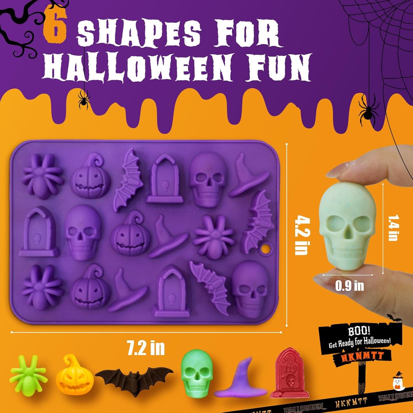 Halloween Molds Silicone for Chocolate 2 Pack, 3D Halloween Chocolate Candy Gummy Mold Skull Pumpkin Bat Ghost Witch Hat Spider tombstone Shapes Mold