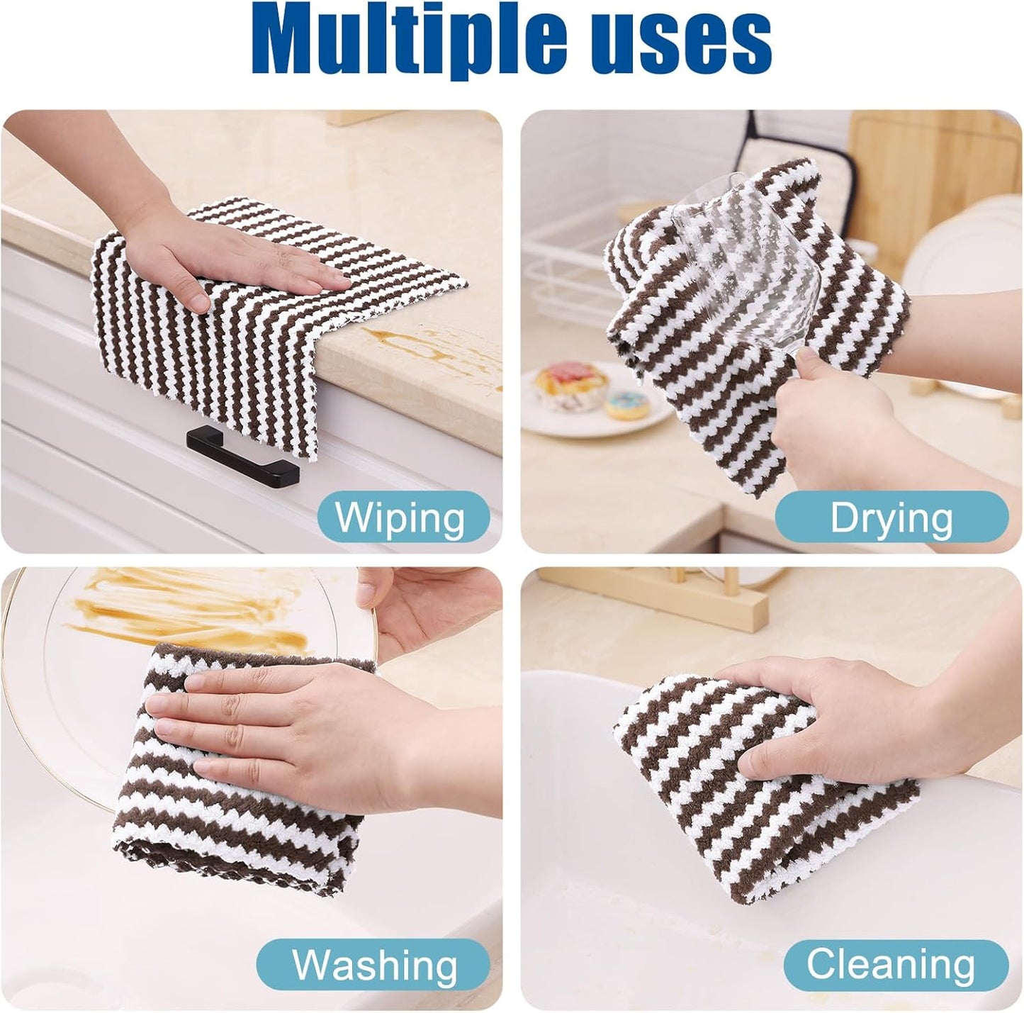 Homaxy 18 Pack Kitchen Dish Cloths, Ultra Soft and Absorbent Dish Towels, Reusable Fast Drying Microfiber Cleaning Cloth, Coral Velvet Wave Design Lint Free, 10 x 10 inches, Brown