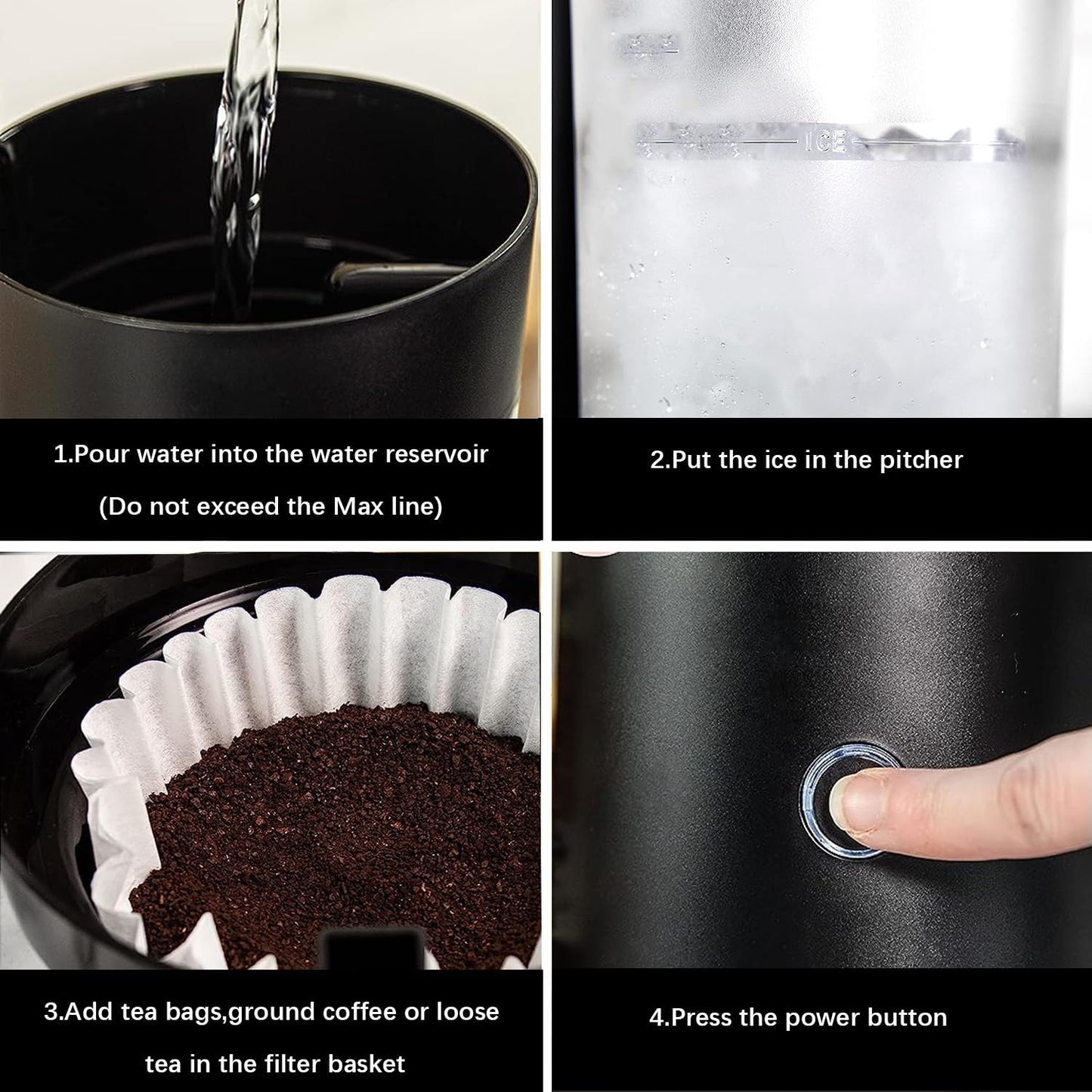 Iced Tea Maker and Iced Coffee Maker Brewing System with 2-quart Pitcher, Perfect For Fruit Infused Tea, Lemonade, Flavored Water (Black)