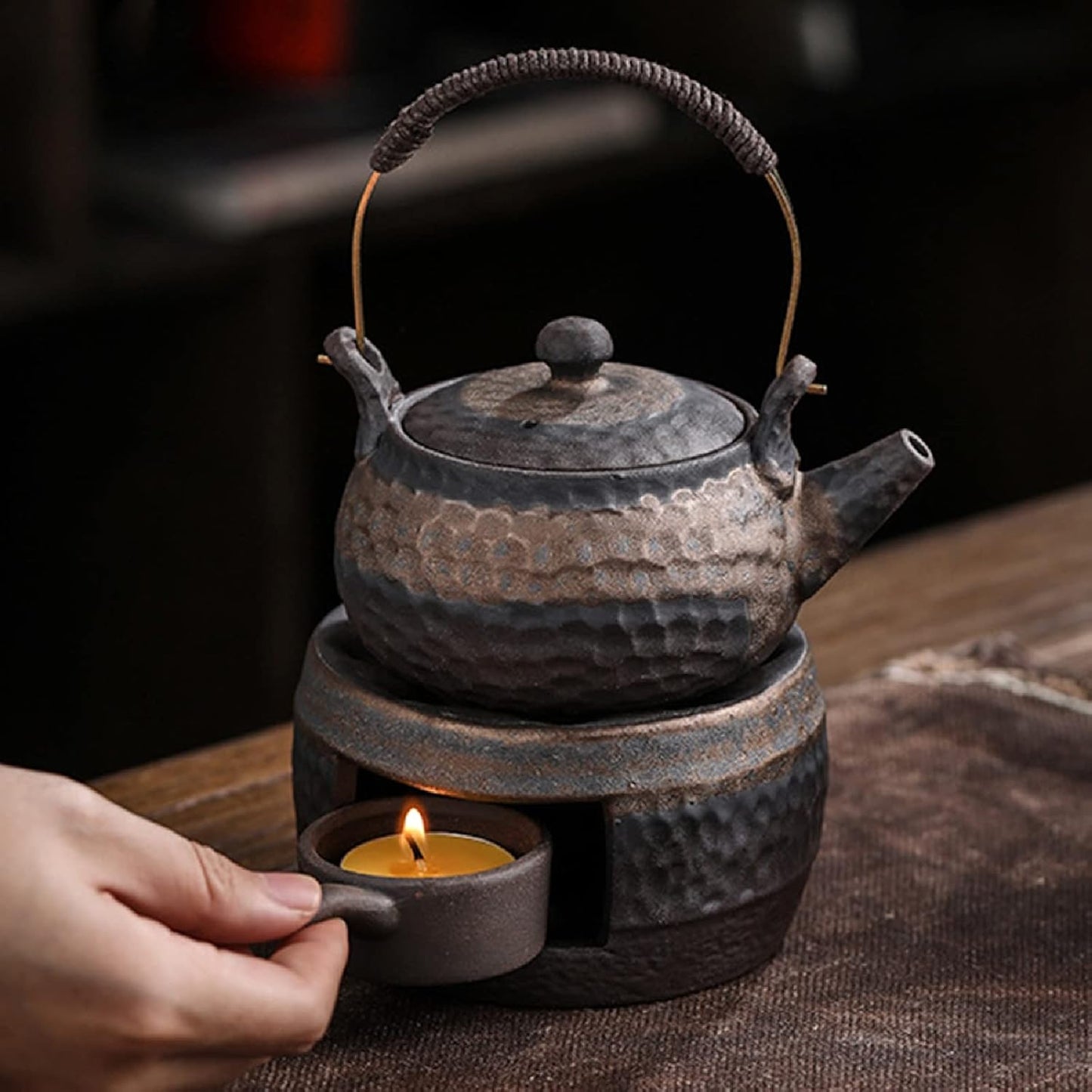 Teapot Warmer Matte Classic Retro Ceramic Universal Tea Warmer Stand Set with Candle Holder Japanese Style for Warming Tea, Coffee and Milk etc.