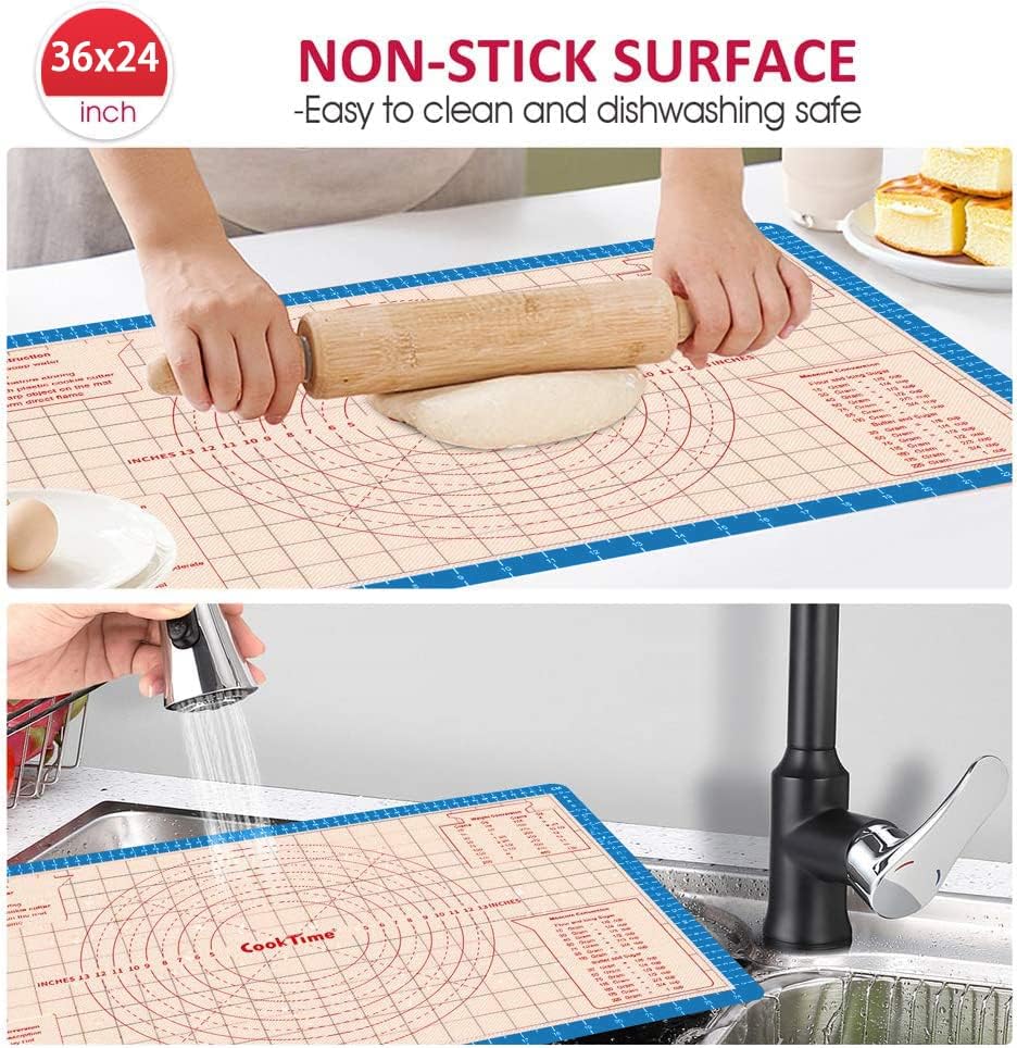 Silicone Pastry Mat 36 x 24 Inch - Larger Silicone Baking Pastry Mat for Rolling Dough,Non Slip Silicon Dough Sheet with Measurement,Perfect for Making Pie,Pizza,Blue