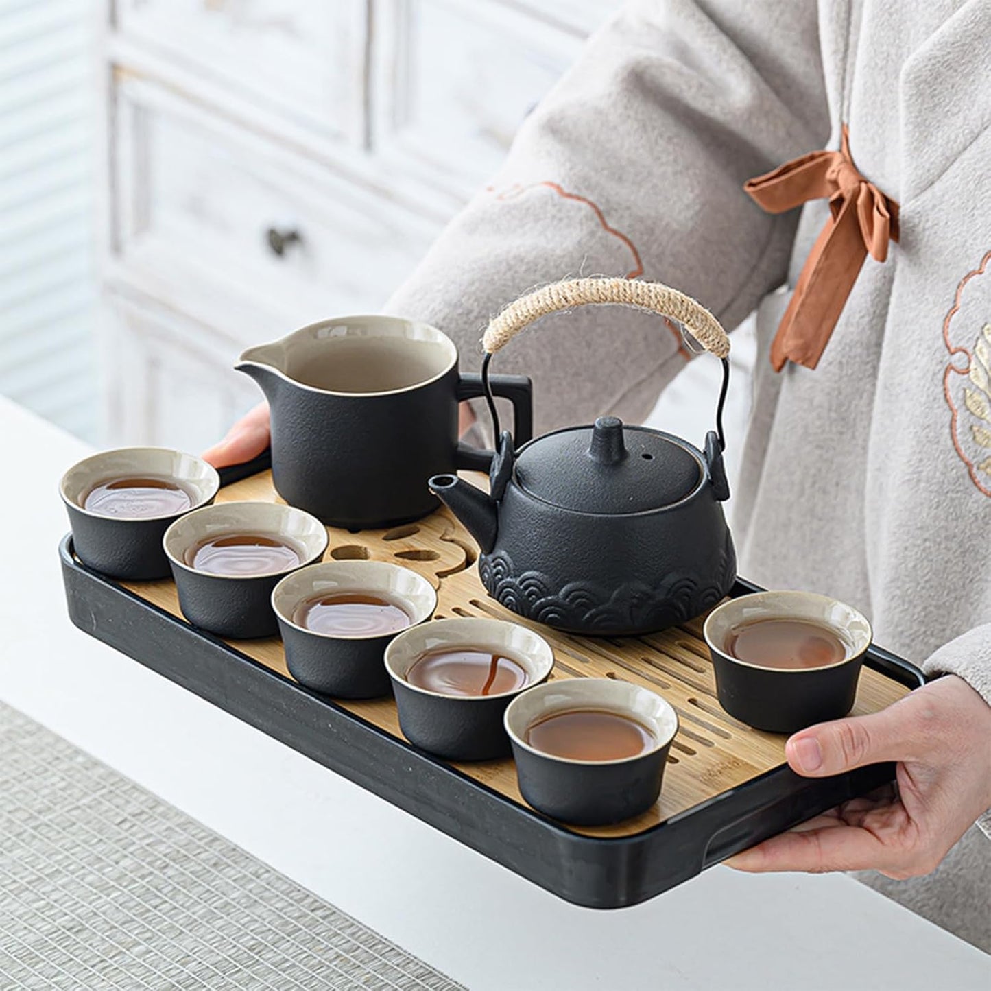 Japanese Tea Set, Portable Ceramic TeaSet, Asian Tea Sets for adult, Tea Gift sets, Travel Tea Set with Teapot,Teacups,Tea Canister,Tea Tray and Travel Bag, Home,Outdoor and Office