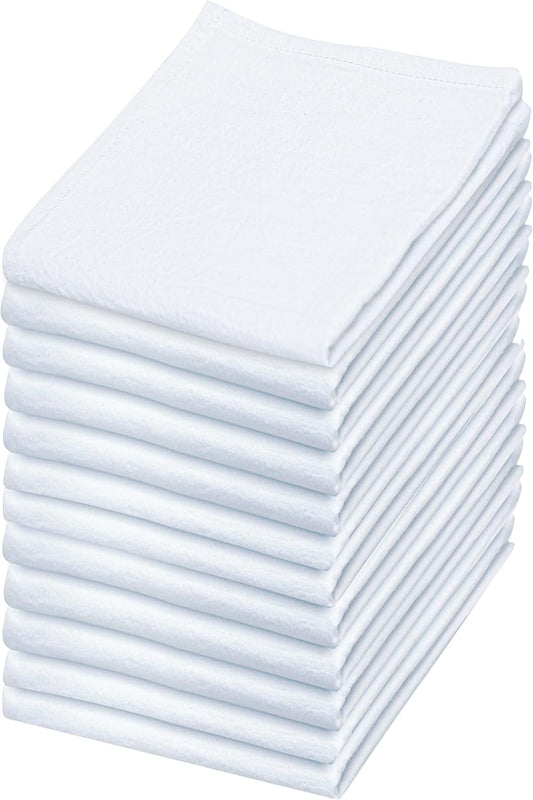 Flour Sack Towels | Tea Towel for Crafts| Kitchen Dish Cotton Blank Towel for Embroidery| Baking Bread Proofing Linen Cover| Thick Absorbent Quick Dry| 12 Pack 18"x 28" White