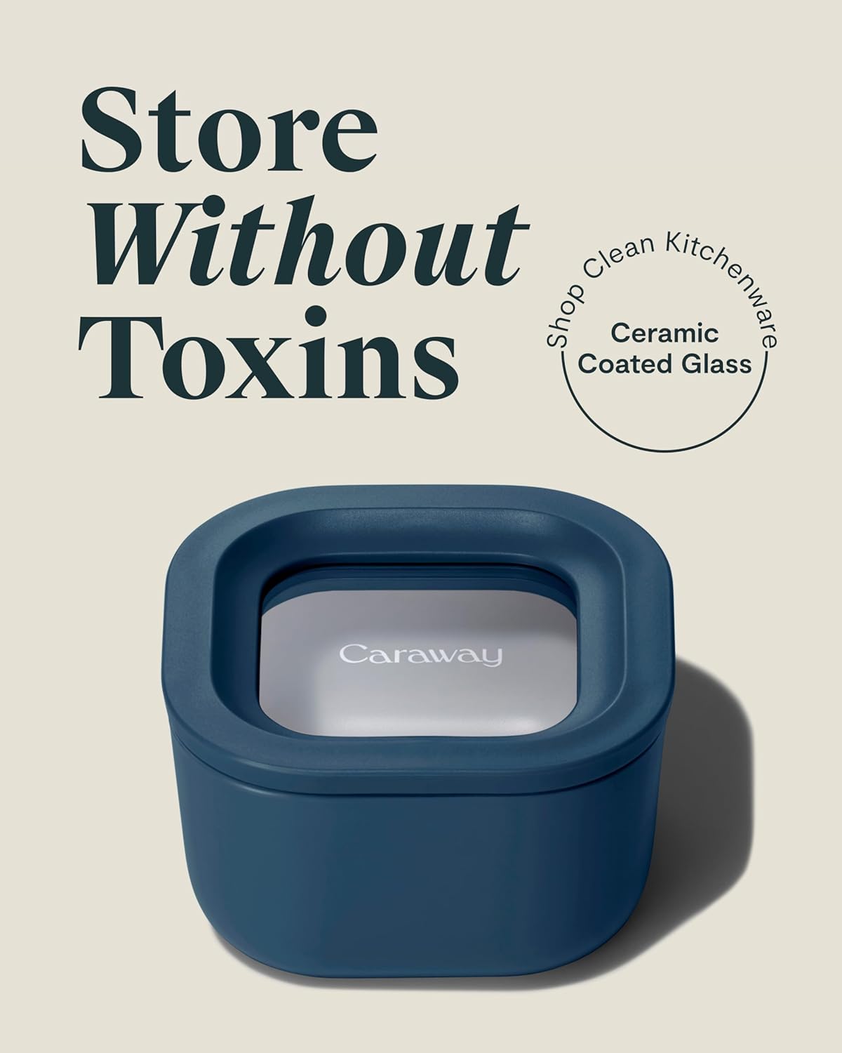 Caraway 6pc Food Storage Container Set - 1.75 Cup Glass Storage Container for Food (6) - Non-Toxic Ceramic-Coated Glass - Air Release Technology - Compact & Stackable Design - Navy