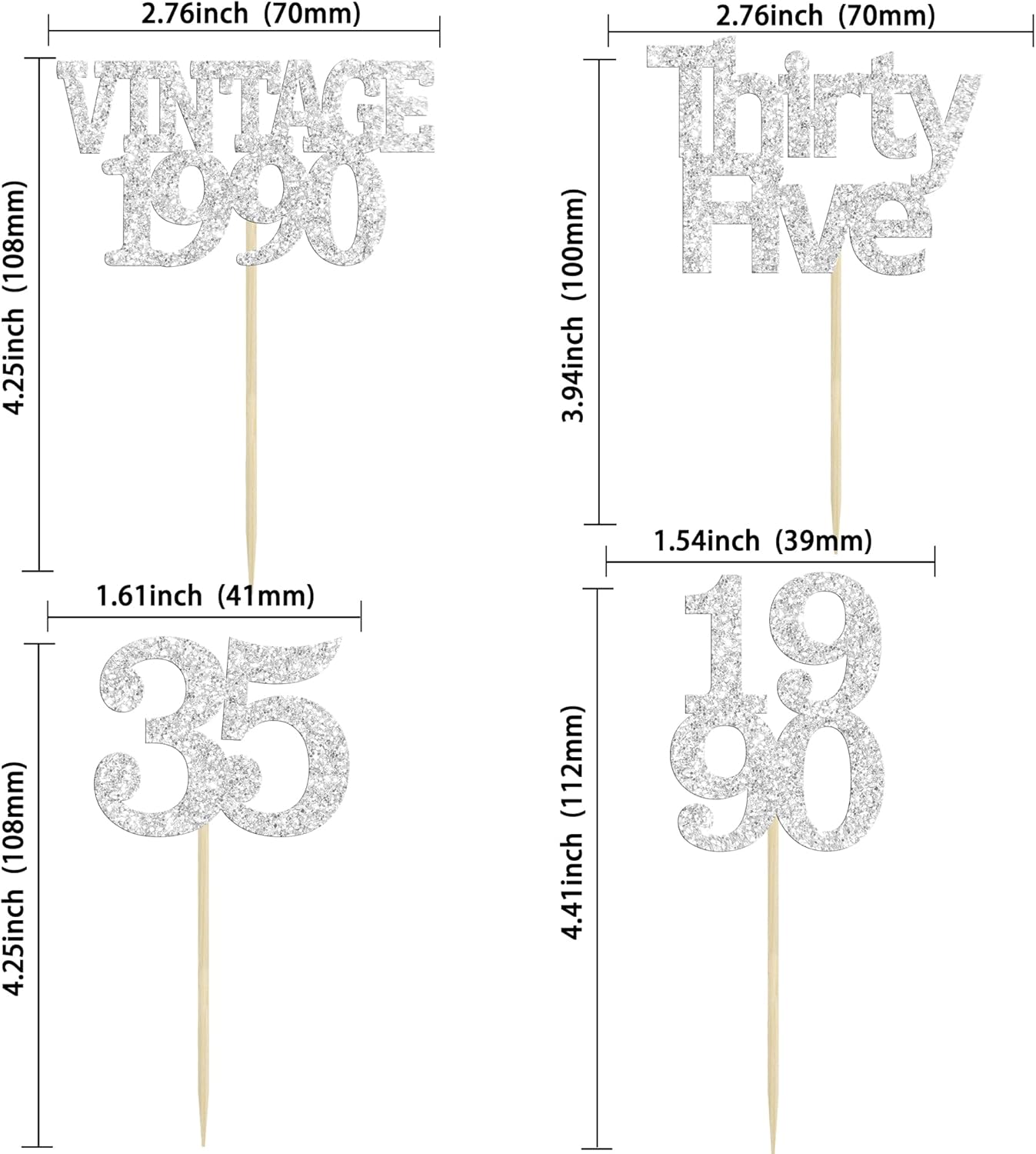 Gyufise 24Pcs Happy 35th Birthday Cupcake Toppers Glitter Thirty Five 35 Fabulous Vintage 1990 Cupcake Picks for 30th Birthday Wedding Anniversary Party Cake Decorations Supplies Rose Gold