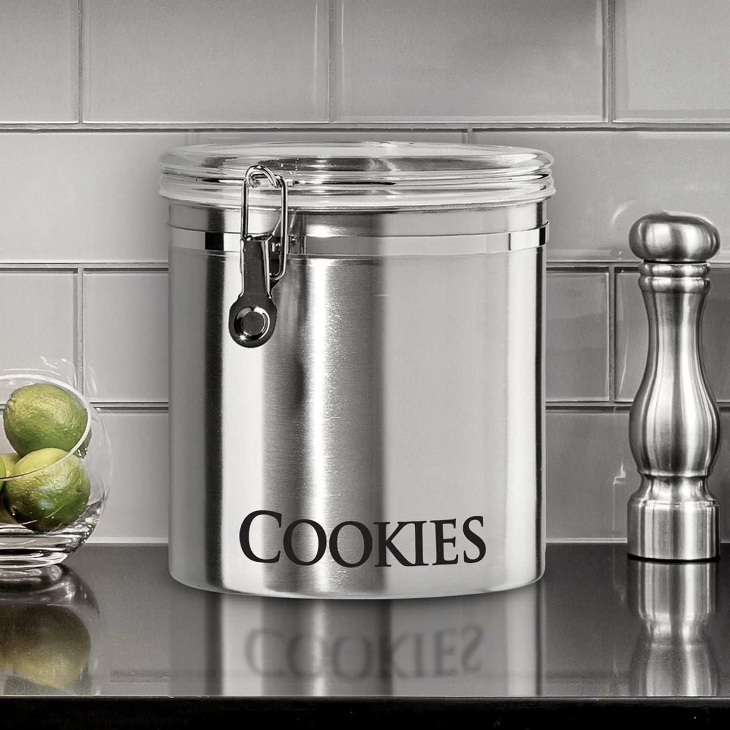 Oggi Jumbo 8" Stainless Steel Cookies Clamp Canister - Airtight Food Storage Container Ideal for Kitchen & Pantry Storage of Cookies or other Bulk, Dry Foods.