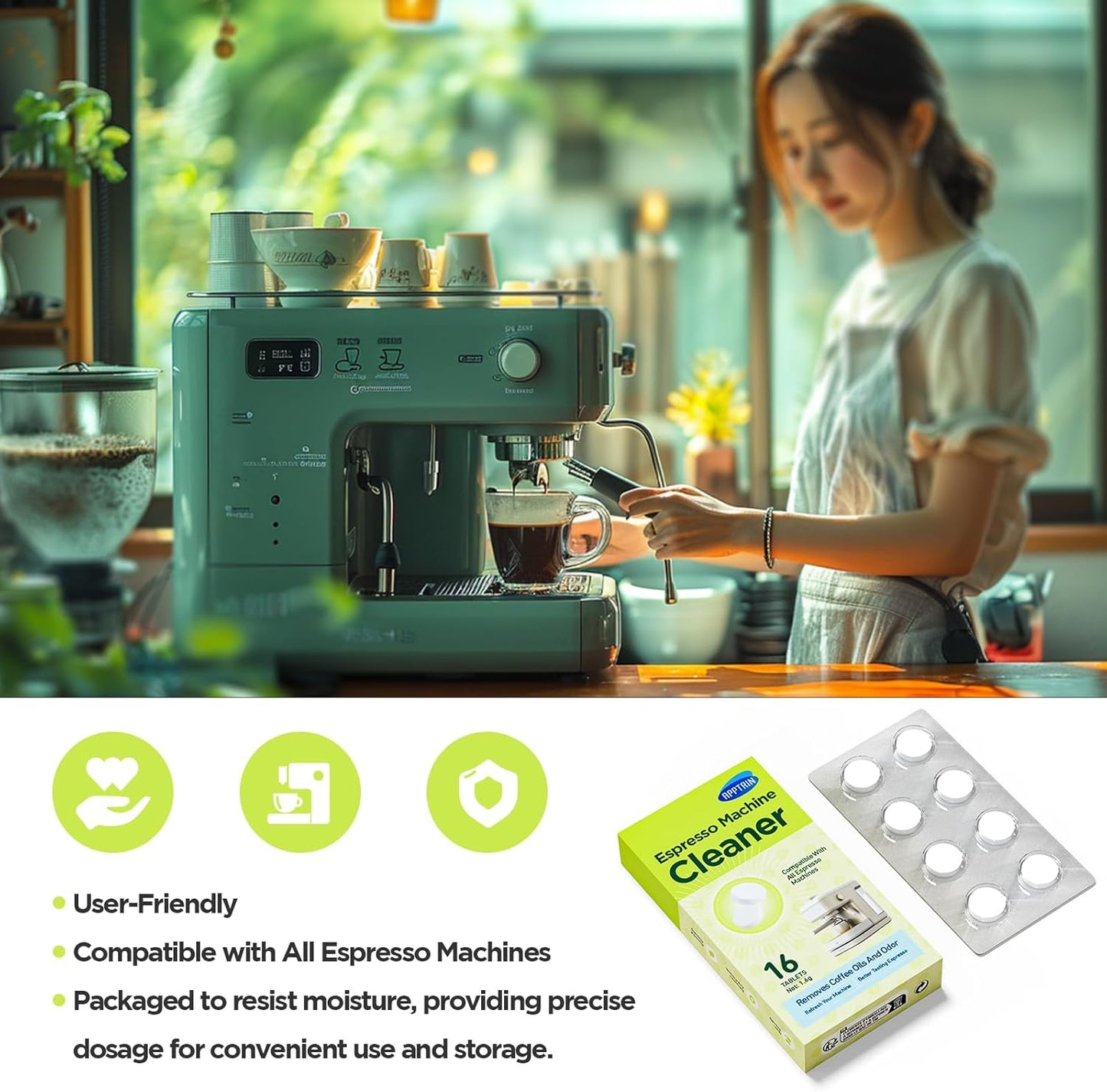 Espresso Machine Cleaning Tablets,16 Pack Coffee Machine Descaler Compatible with Breville, Gaggia, Delonghi, Jura, Coffee Oil Remover Tablets Suitable for use with all Espresso machines