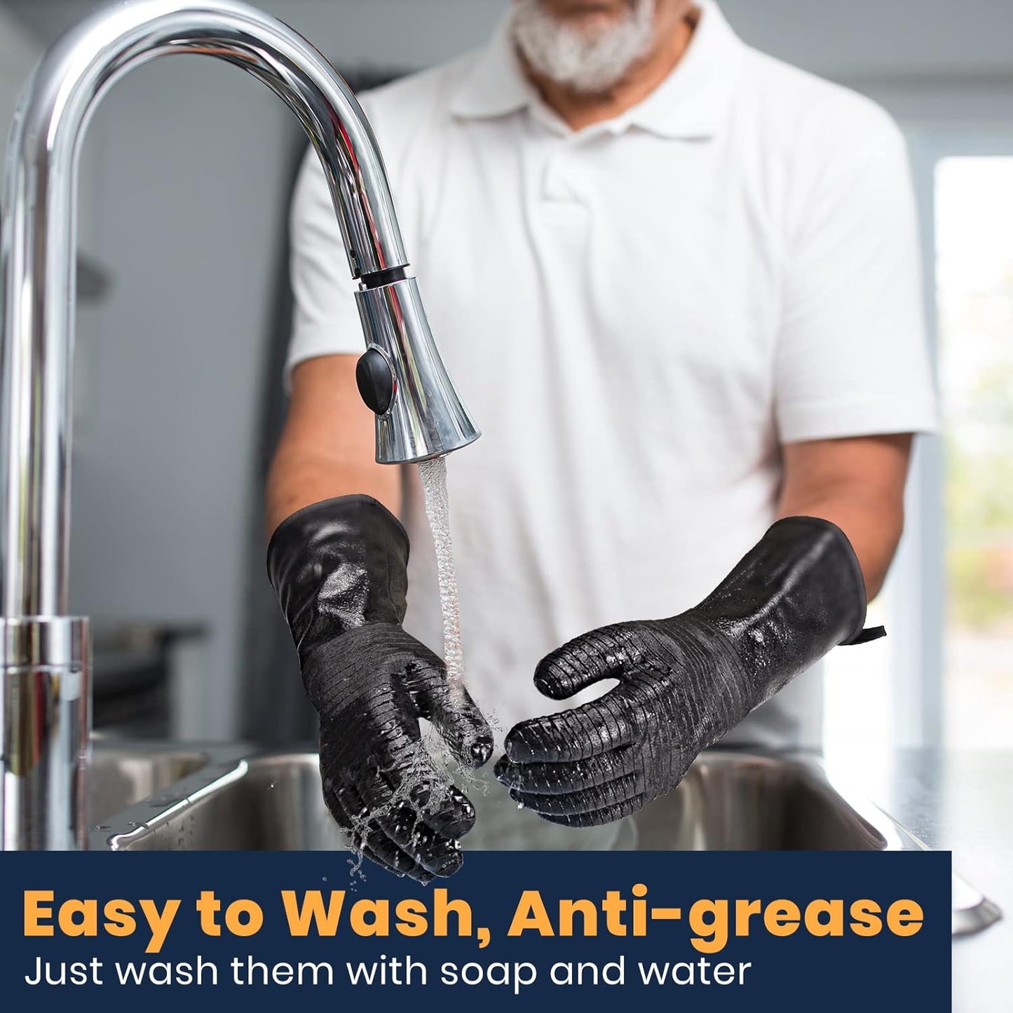 GEEKHOM 14-Inch Heat Resistant Gloves 932°F for BBQ Grilling, Waterproof Long Sleeve Anti-Slip Cooking Gloves – Textured Grip Protection