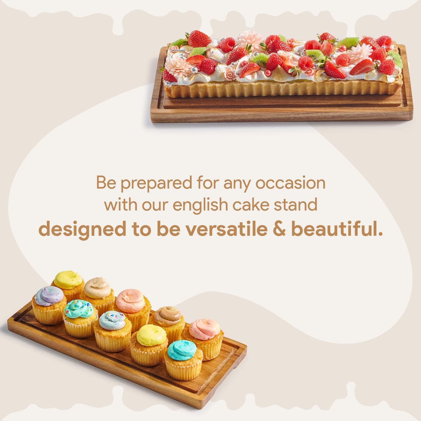 Cake Display with Lid – Acacia Wood Dessert Stand & Wooden Charcuterie Board with Lid for Loaf Cakes, Bread, Pastries, Cheese, Large Rectangle Wood Tray Platter & Acrylic Cover, 15 x 6.25”