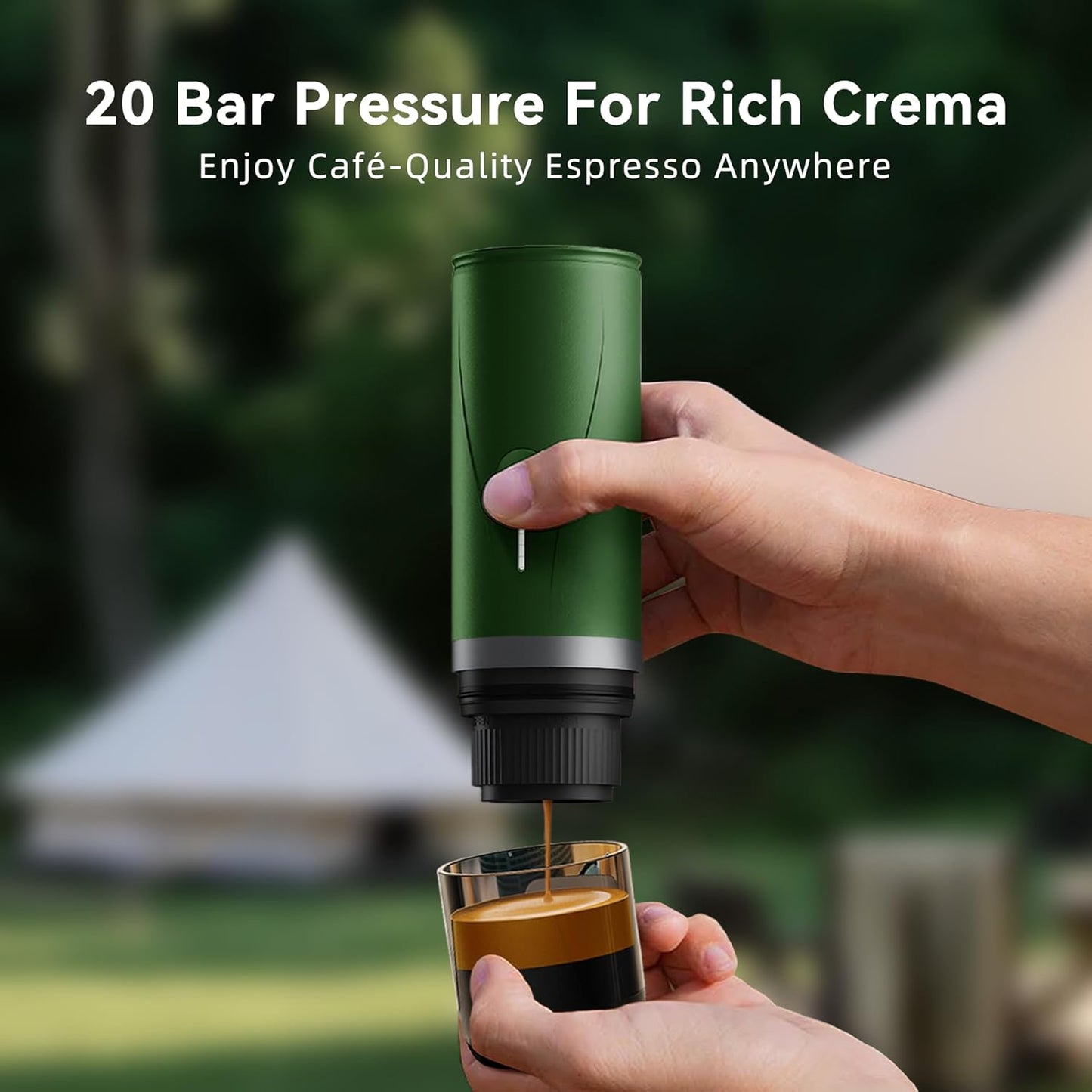 Portable Espresso Maker,Self-Heating Electric Mini Coffee Machine,20 Bar Pressure Compatible with NS Pods & Fine Grind for Travel, Camping, Hiking(Green)