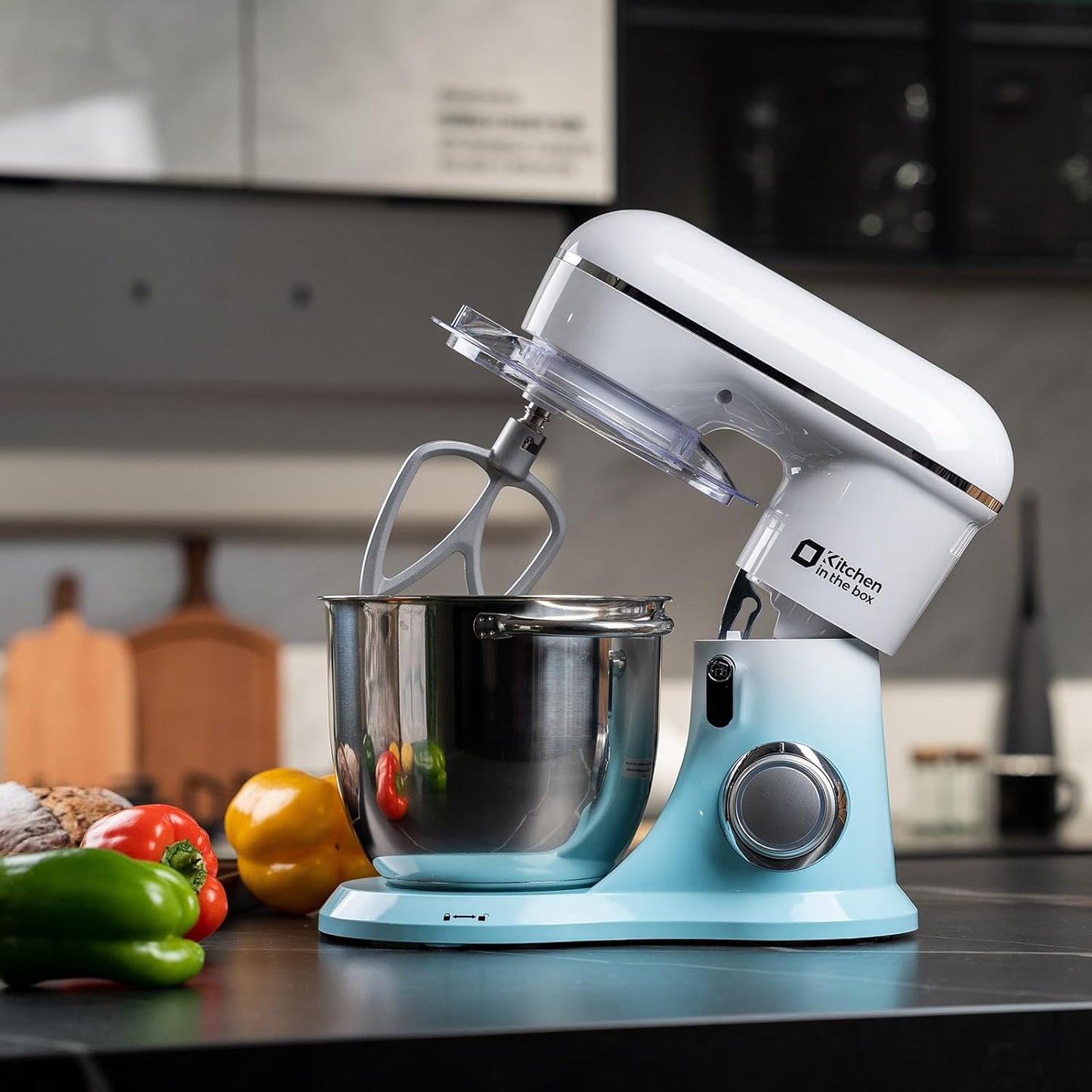 Kitchen in the box Stand Mixer, 5QT + 4.5QT Two bowls Electric Food Mixer, 10 Speeds Kitchen Mixer for Daily Use with Egg Whisk,Dough Hook,Flat Beater (Gradient Blue, 5QT)