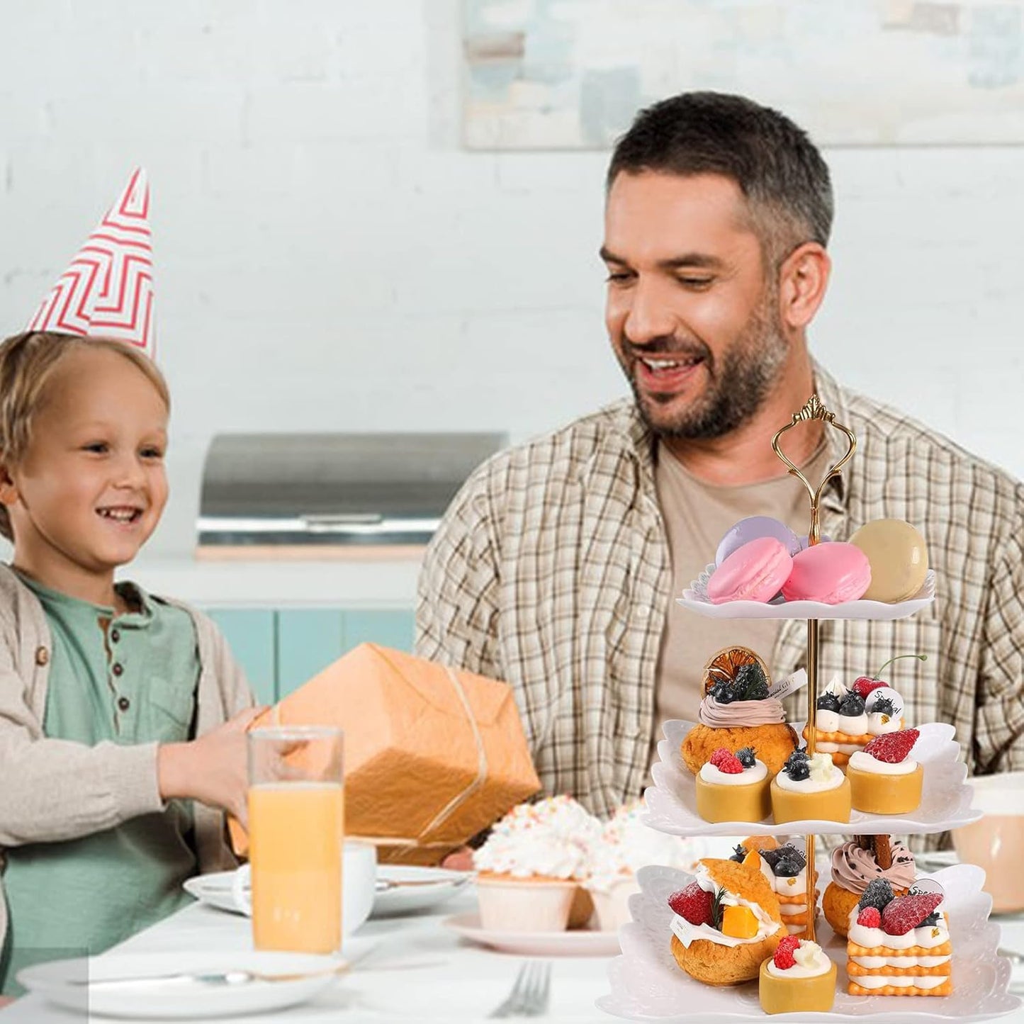 ShellKingdom 2 Pack Cupcake Stand, 3 Tier Serving Tray Cupcake Dessert Candy Fruit Display Holder for Wedding, Christmas, Baby Shower Birthday Tea Party (Square)