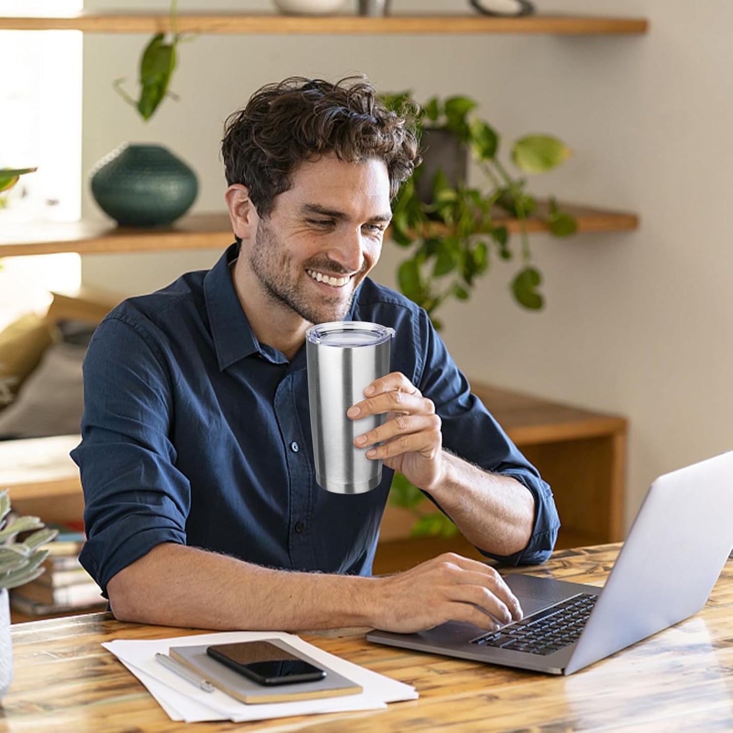 StarSpeed 20oz Tumbler Bulk with Lid, Stainless Steel Insulated Tumblers Double Wall Vacuum Insulated Travel Mug, Powder Coated Coffee Cups for Hot and Cold Drinks(Silver,8)