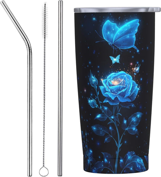 Rose Tumbler with Lid and Straw 20oz Coffee Tumblers Leakproof Stainless Steel Travel Mug Vacuum Insulated Cup for Iced and Hot