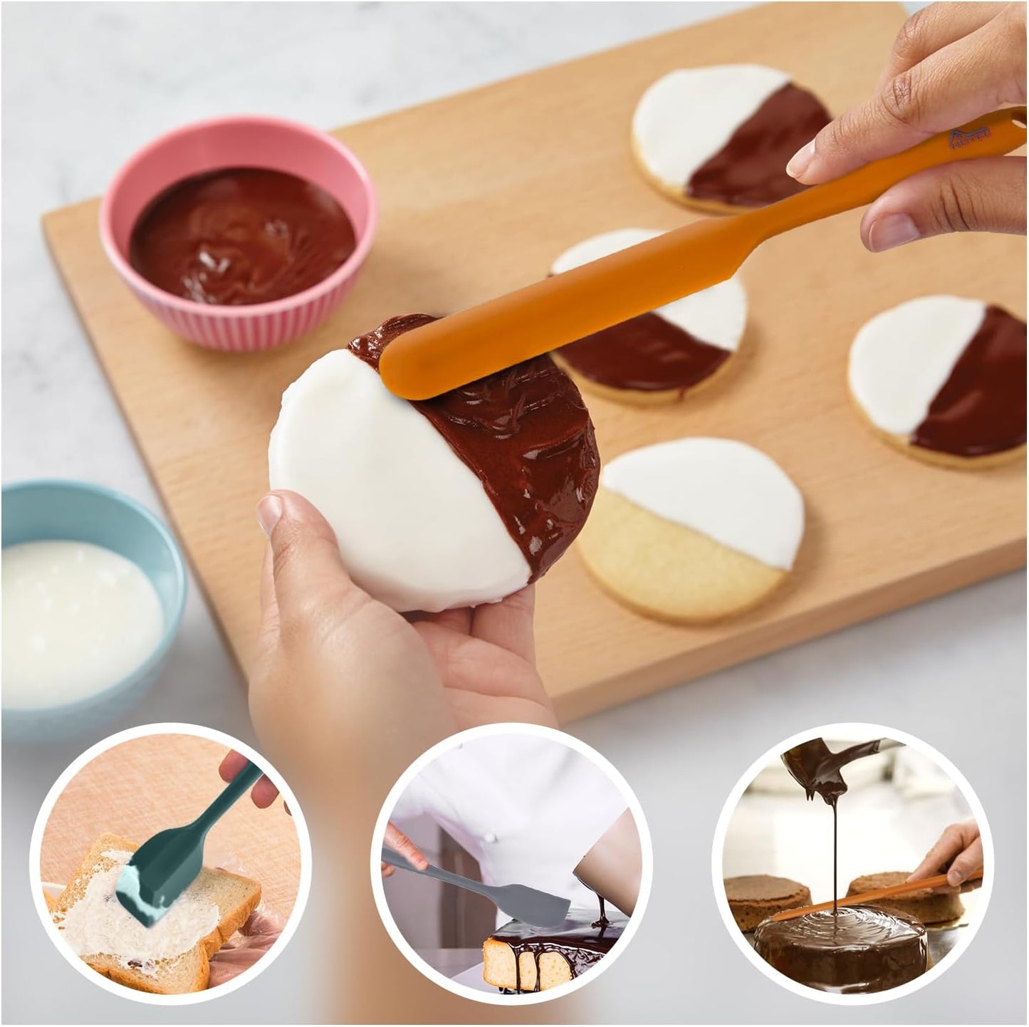 HOTEC Heat Resistant 600℉ BPA-Free Silicone Rubber Spatula Set for Baking, Cooking, and Mixing Non Stick Dishwasher Safe, Neutral Set of 5