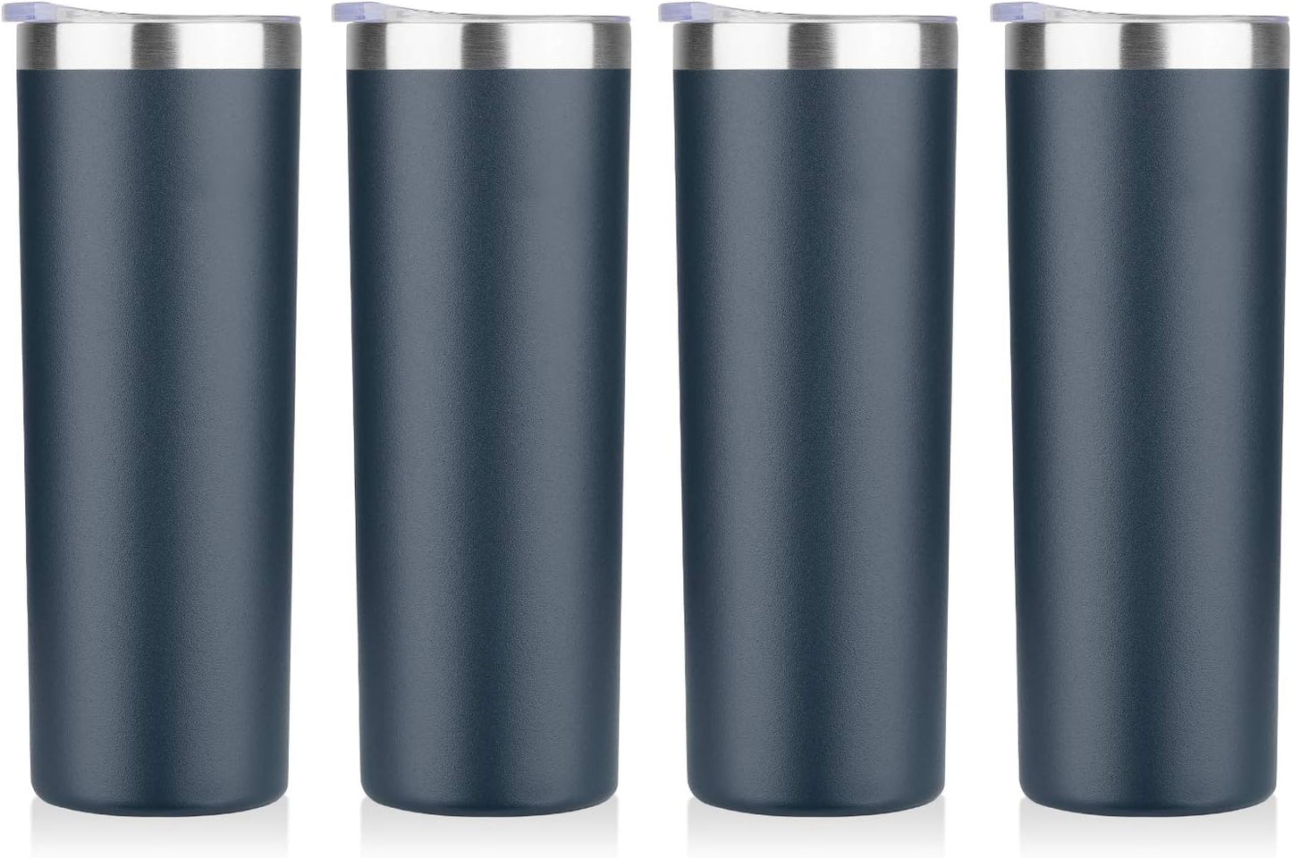 HASLE OUTFITTERS 20 oz Skinny Tumblers Bulk Set, Stainless Steel Insulated Slim Tumblers with Lids, Reusable Double Wall Travel Coffee Mugs, Durable Powder Coated Travel Water Cups(Navy, 4)