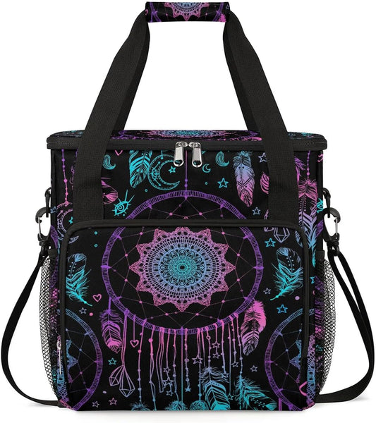 Dreamcatcher Feather Coffee Maker Carring Bag Travel Carrying Storage Tote Bag Compatible with Keurig K-Mini or K-Mini Plus Portable Single Serve Coffee Brewer Case with Pockets for K-cup Pods