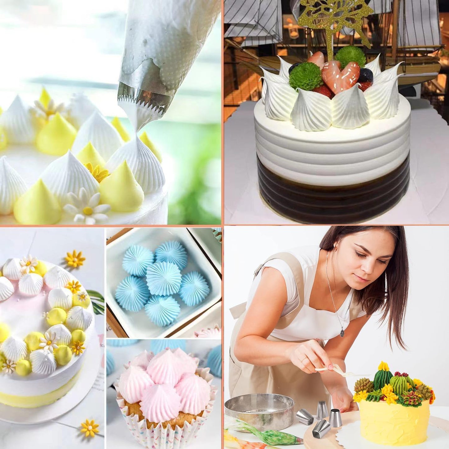 Extra large piping tips set, stainless steel round piping tips,star square wide piping tip jumbo piping tips, Cake DecoratingTips for Cupcakes Pastry Fondant Cakes Decorating （F02 9FT F06 R22L)