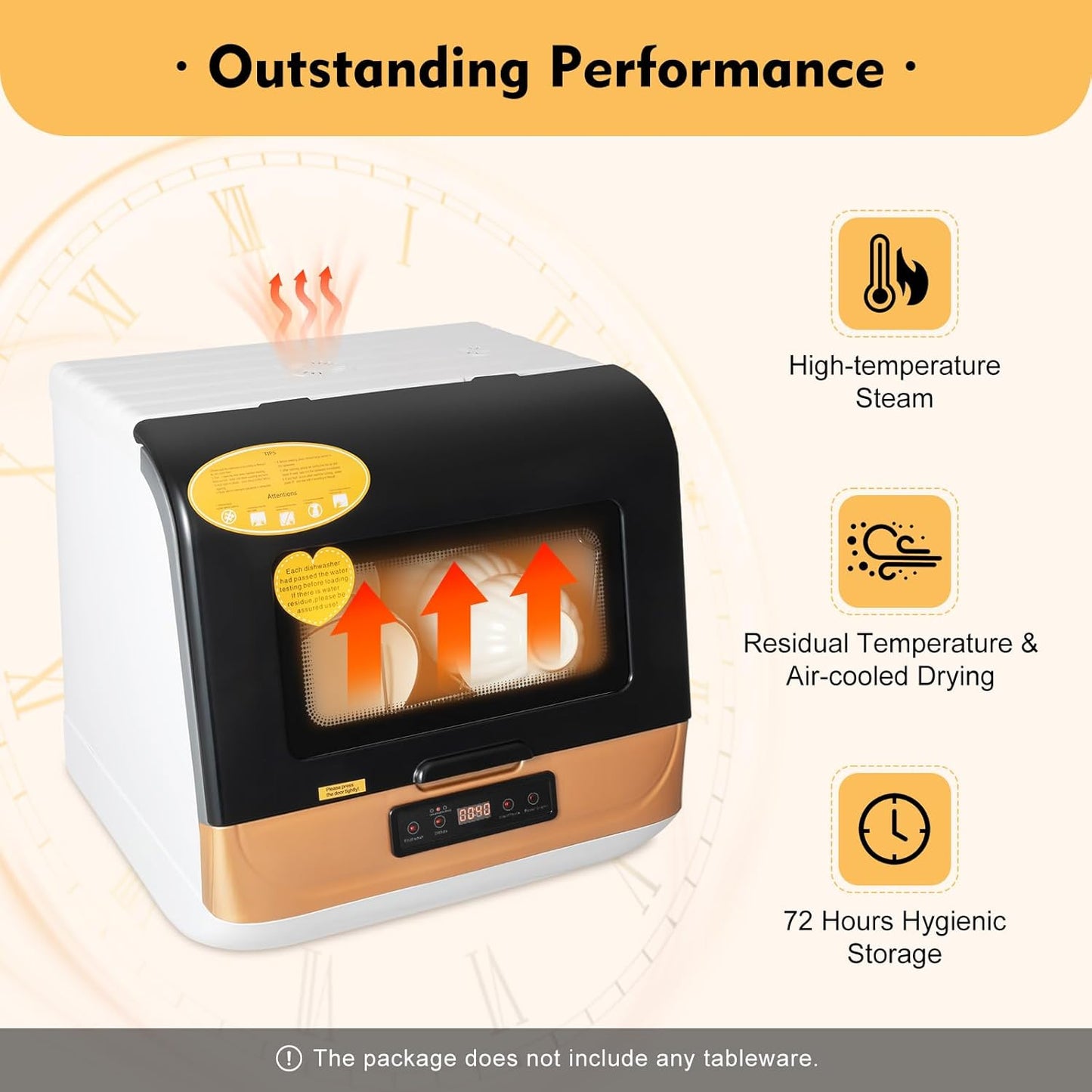 Compact Portable Dishwasher Countertop with Filter and Hybrid Drying Function, 360° Streak-Free Deep Cleaning, 3 Washing Programs, Mini Dishwasher for Apartments& RVs