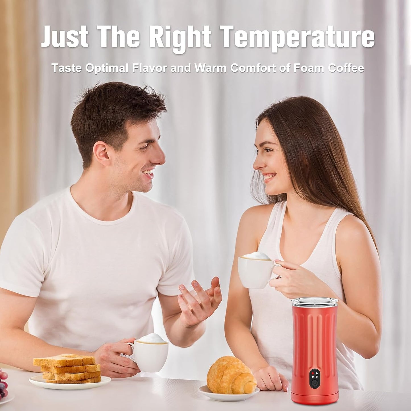 Electric Milk Frother, 4-in-1 Milk Steamer and Frother, 8.1oz/240ml Automatic Warm and Cold Foam Maker, Auto Shut-Off Frother for Coffee, Latte, Cappuccino, Macchiato(Rose)